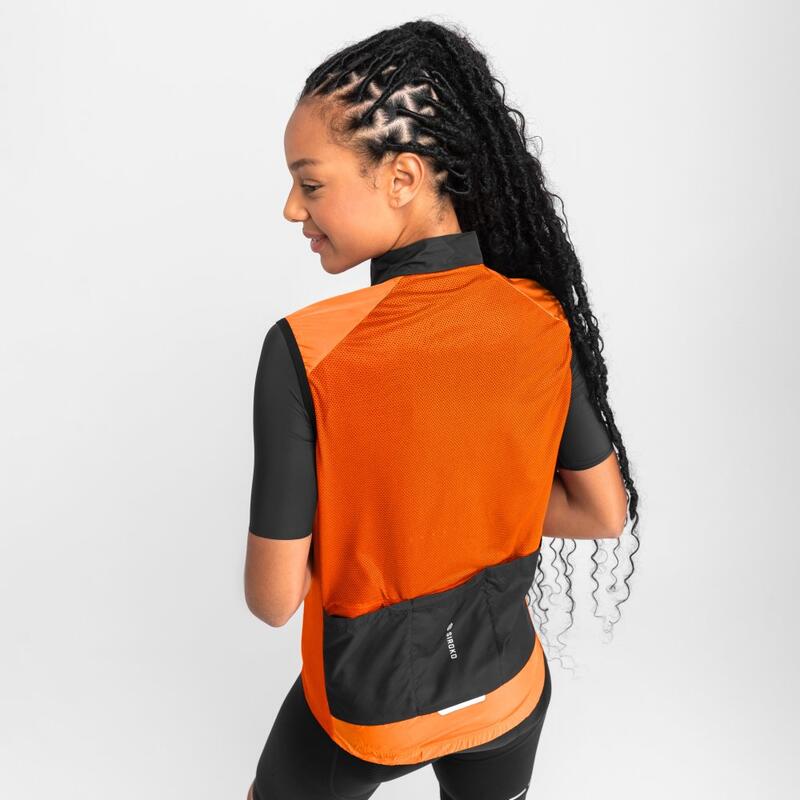 Colete corta-vento de ciclismo para mulher V1-W Season Laranja Vivo