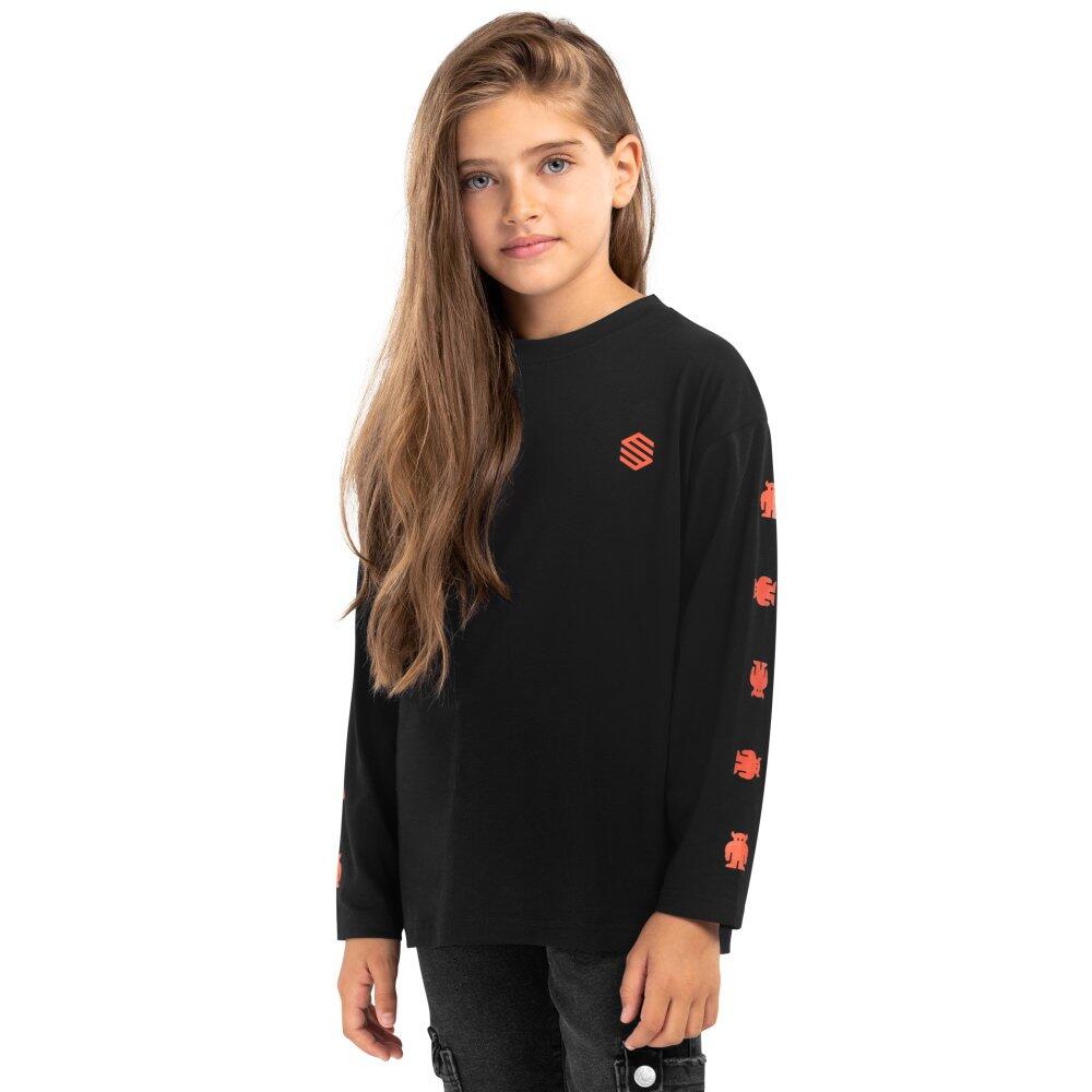 SIROKO Kids Lifestyle Girls’ long sleeve cotton T-shirt Buzz-G Black