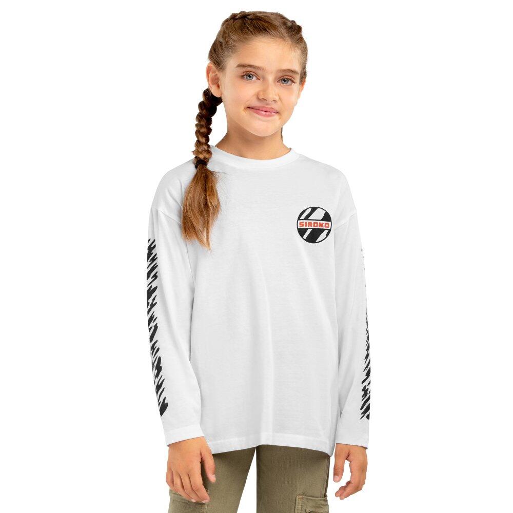 SIROKO Bavlněné dívčí triko s dlouhým rukávem Jaguar-G Bílá