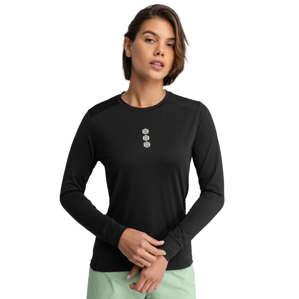 T-shirt de ciclismo gravel de manga comprida para mulher Alder Preto