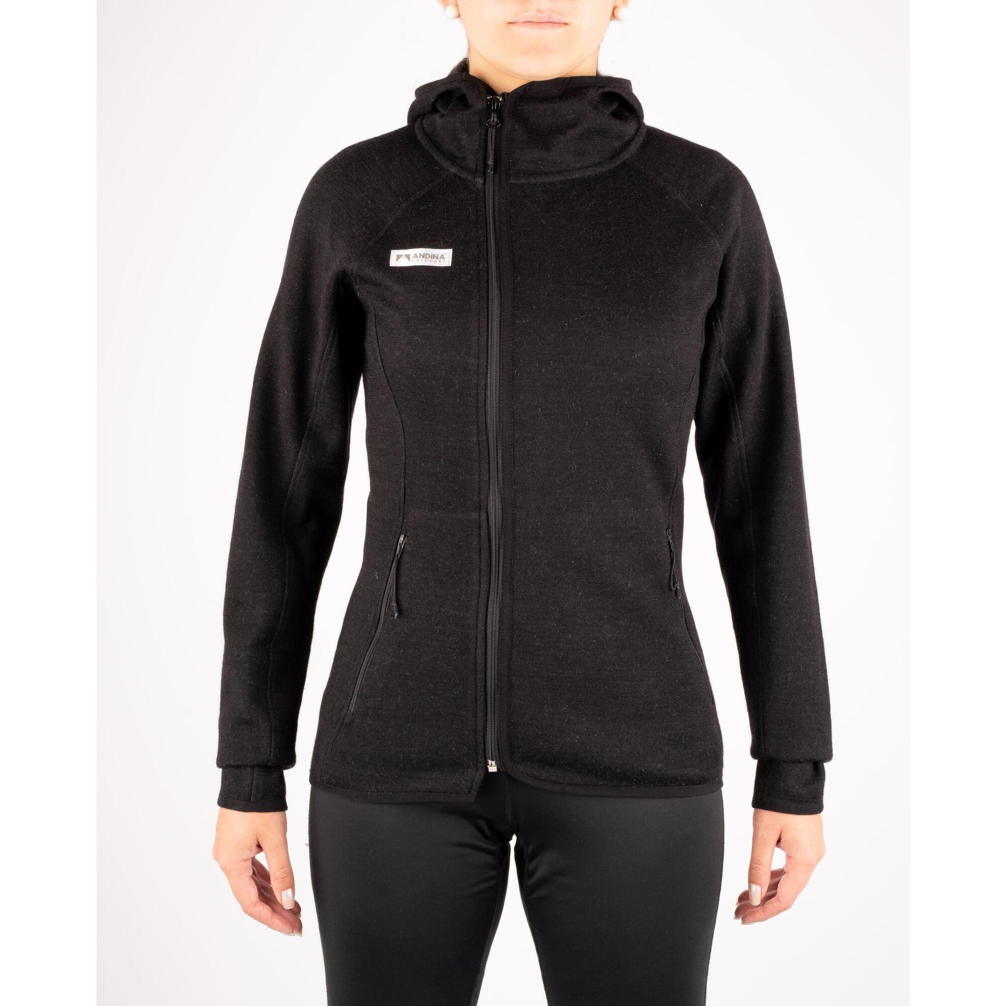 Andina Outdoors - Veste De Randonnée Femme Merino Alpaga Chaude Pull-over Thermique Ski Montagne - Veste - Noir - Petit - Decathlon