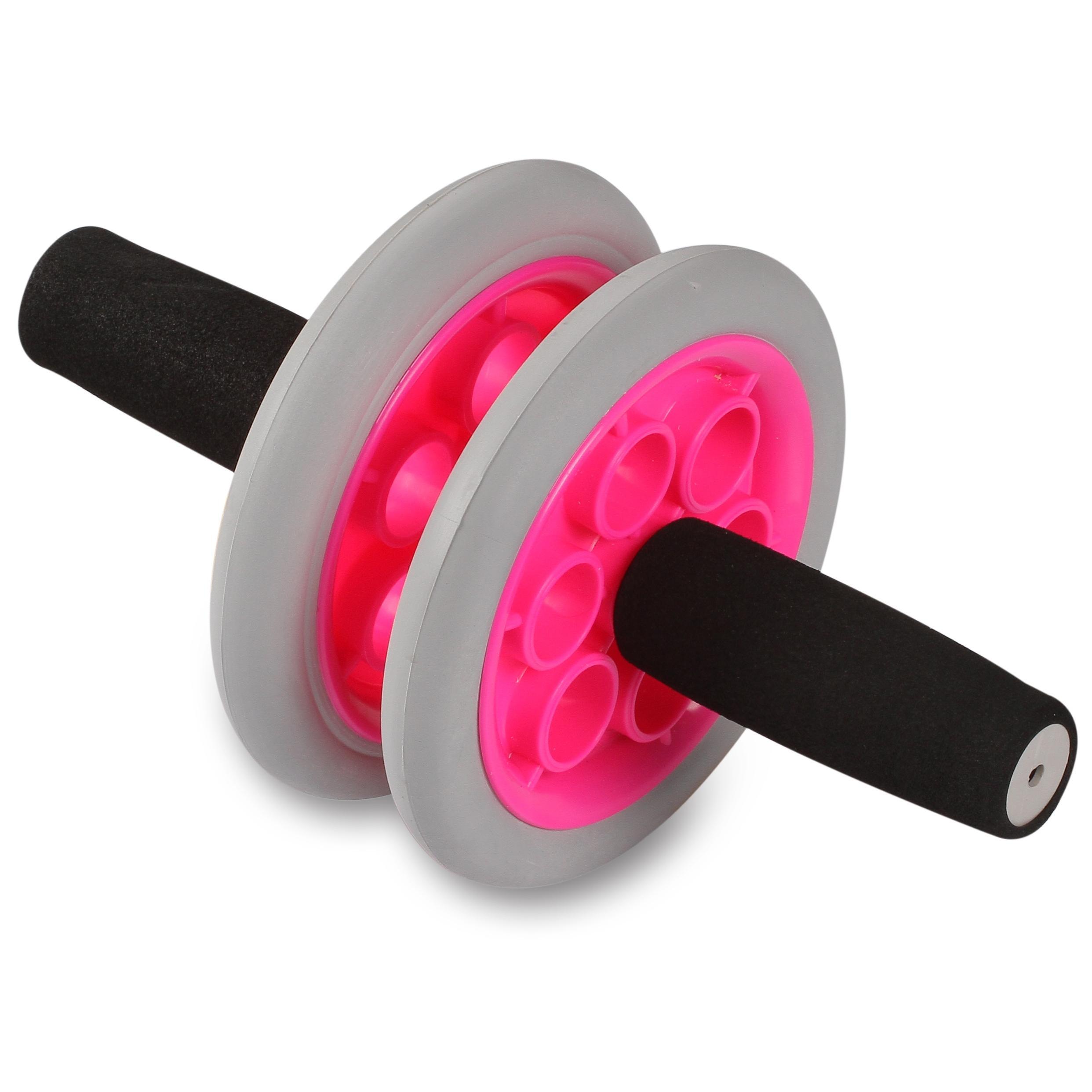 Roda Abdominal Dupla com Alça de Neoprene INDIGO Cinza-Rosa