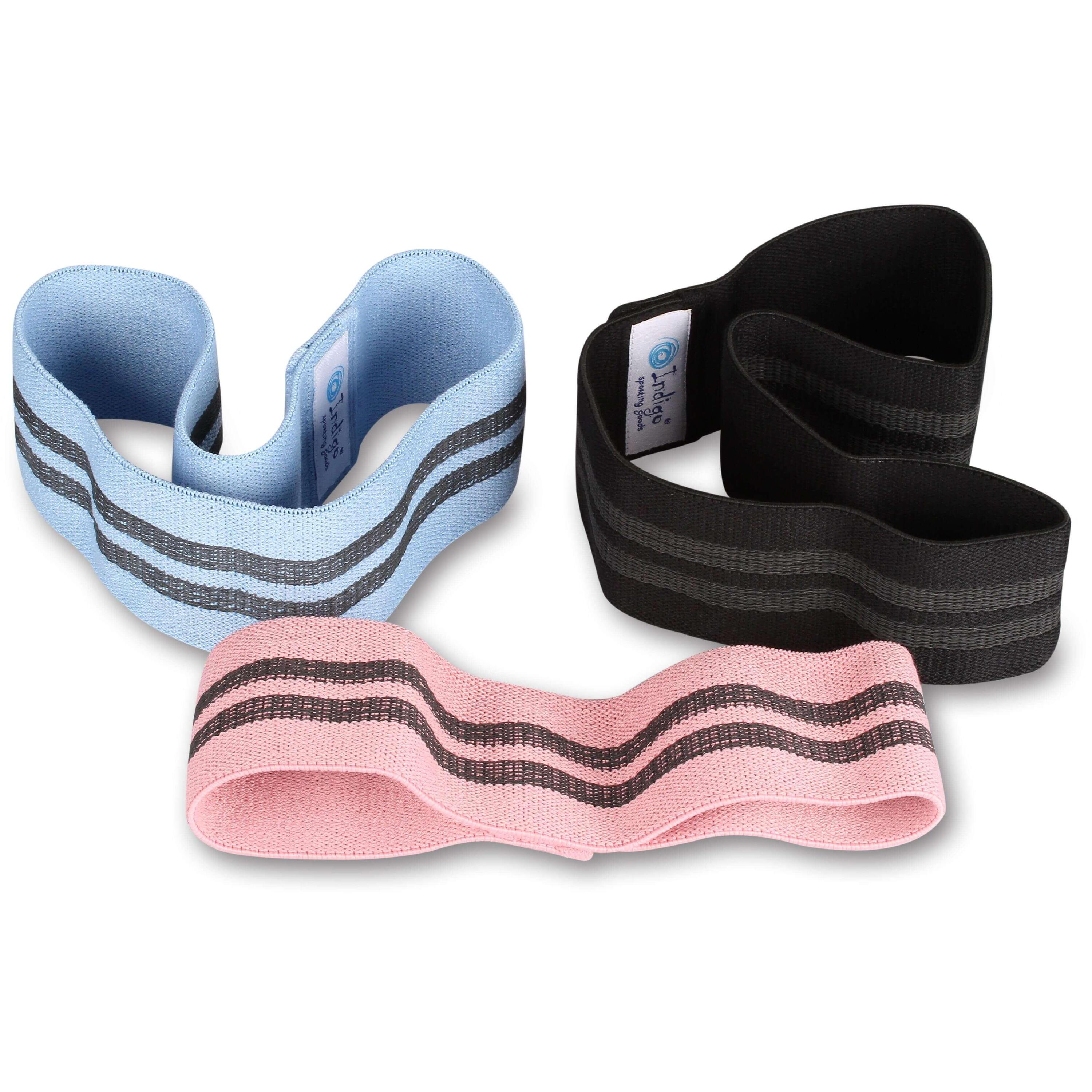 INDIGO SPORTS Bandas Elásticas de Tela 3 Niveles de Resistencias INDIGO Rosa- Azul- Negro