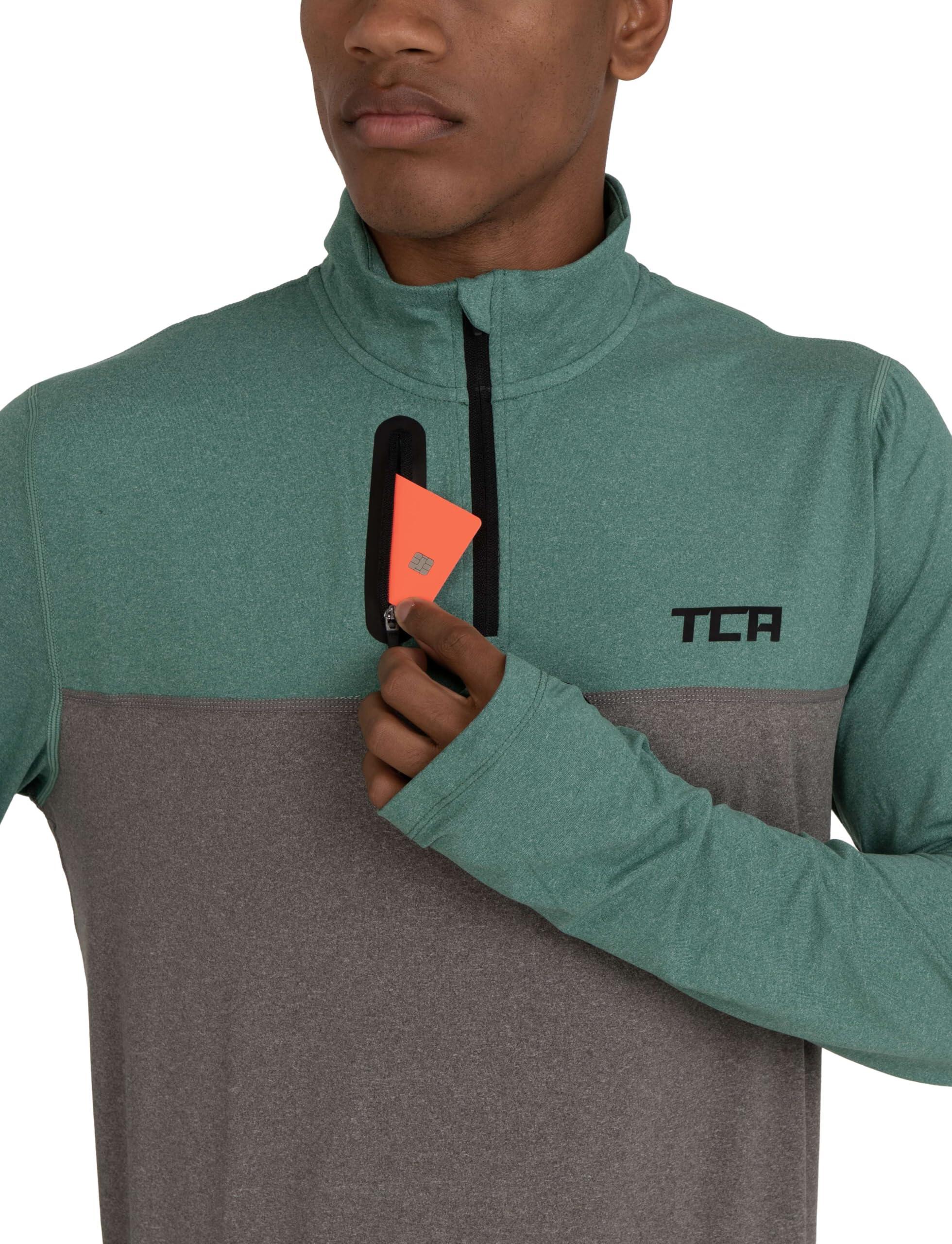 Men's Fusion Long Sleeve Half Zip Running Gym Top - Grey/Green 4/6