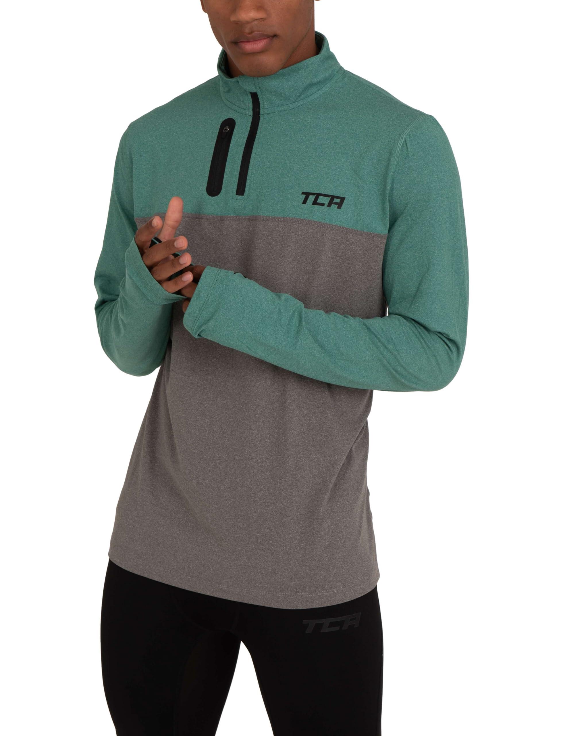 Men's Fusion Long Sleeve Half Zip Running Gym Top - Grey/Green 3/6