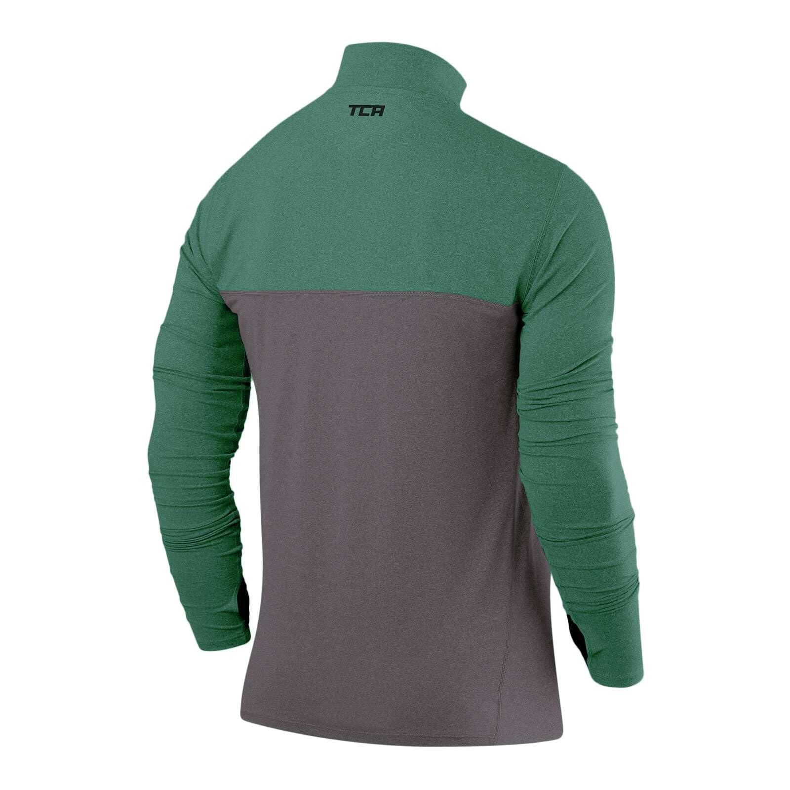 Men's Fusion Long Sleeve Half Zip Running Gym Top - Grey/Green 2/6