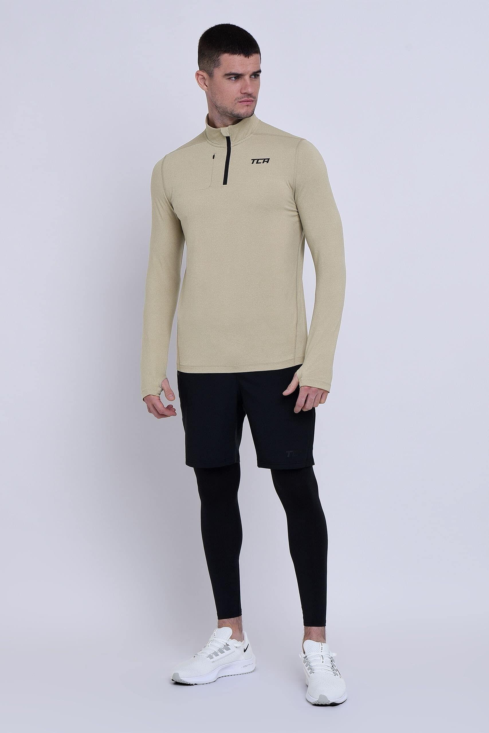 Men's Fusion Long Sleeve Half Zip Running Gym Top - Sandstorm
