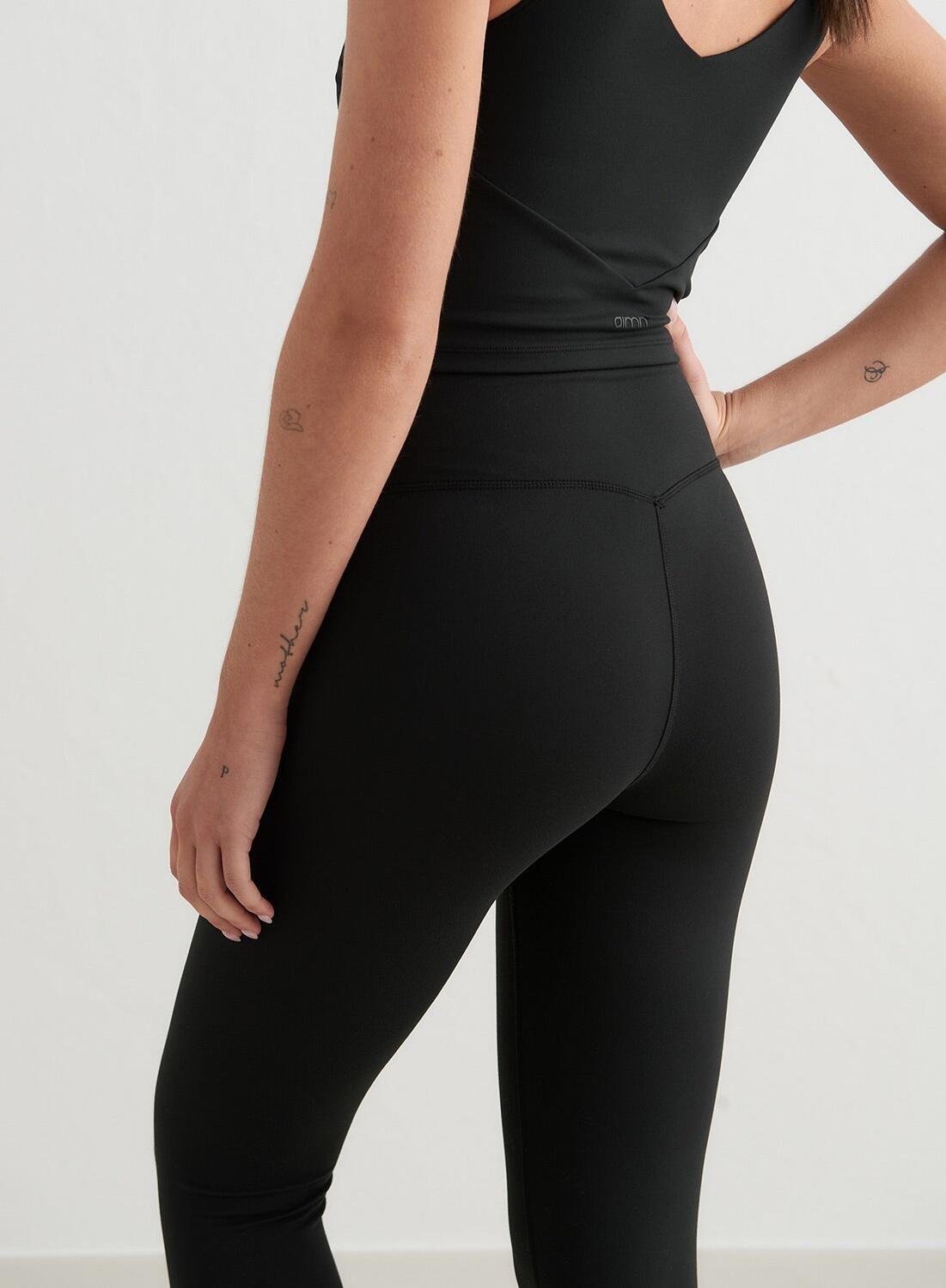 Damen Yoga Leggings Feuchtigkeitsableitend Kniebeugensicher Schwarz 3/7