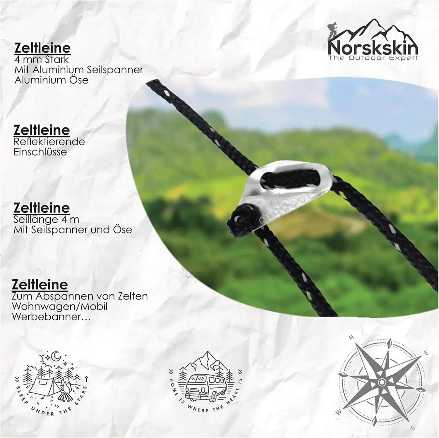 Reflektierende Zeltleinen mit Dreiloch Alu Spanner Abspannleine, Netzschnüre, Tr 3/4