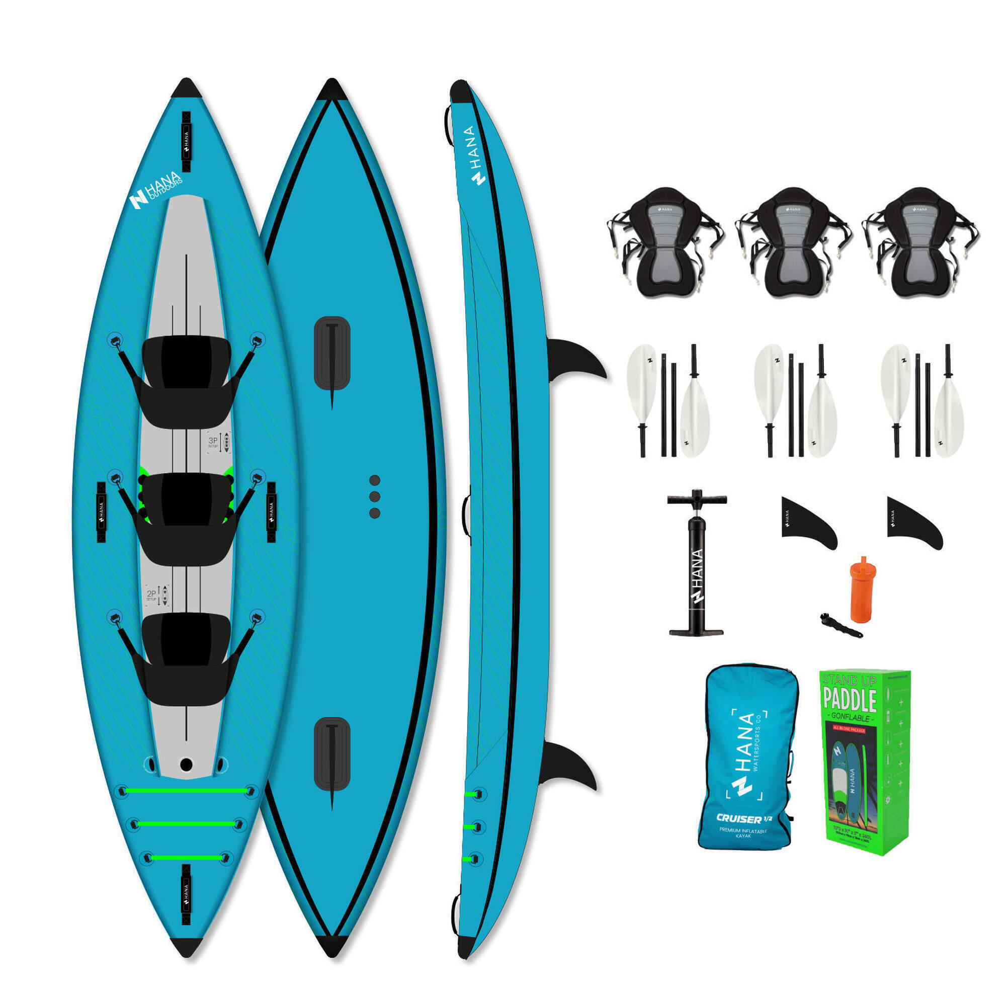 HANA OUTDOORS Balíček kajaku 2-3 P Cruiser Dropstitch - Vysokotlaký