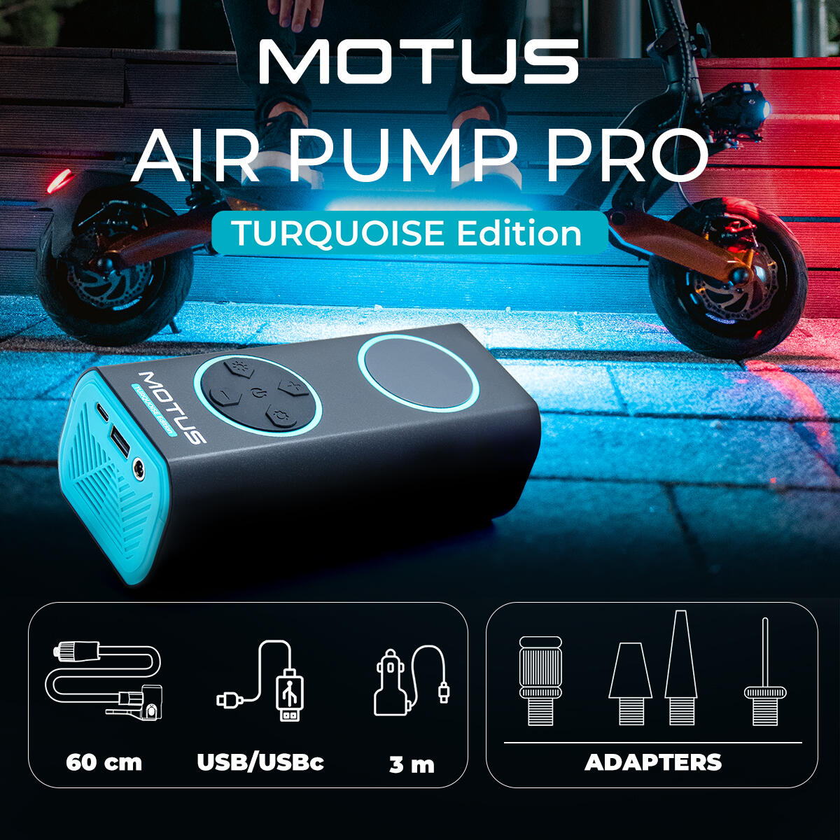 Pompe électrique Motus AirPump Pro Turquoise Edition 96W 7500 mAh Manomètre 7/8