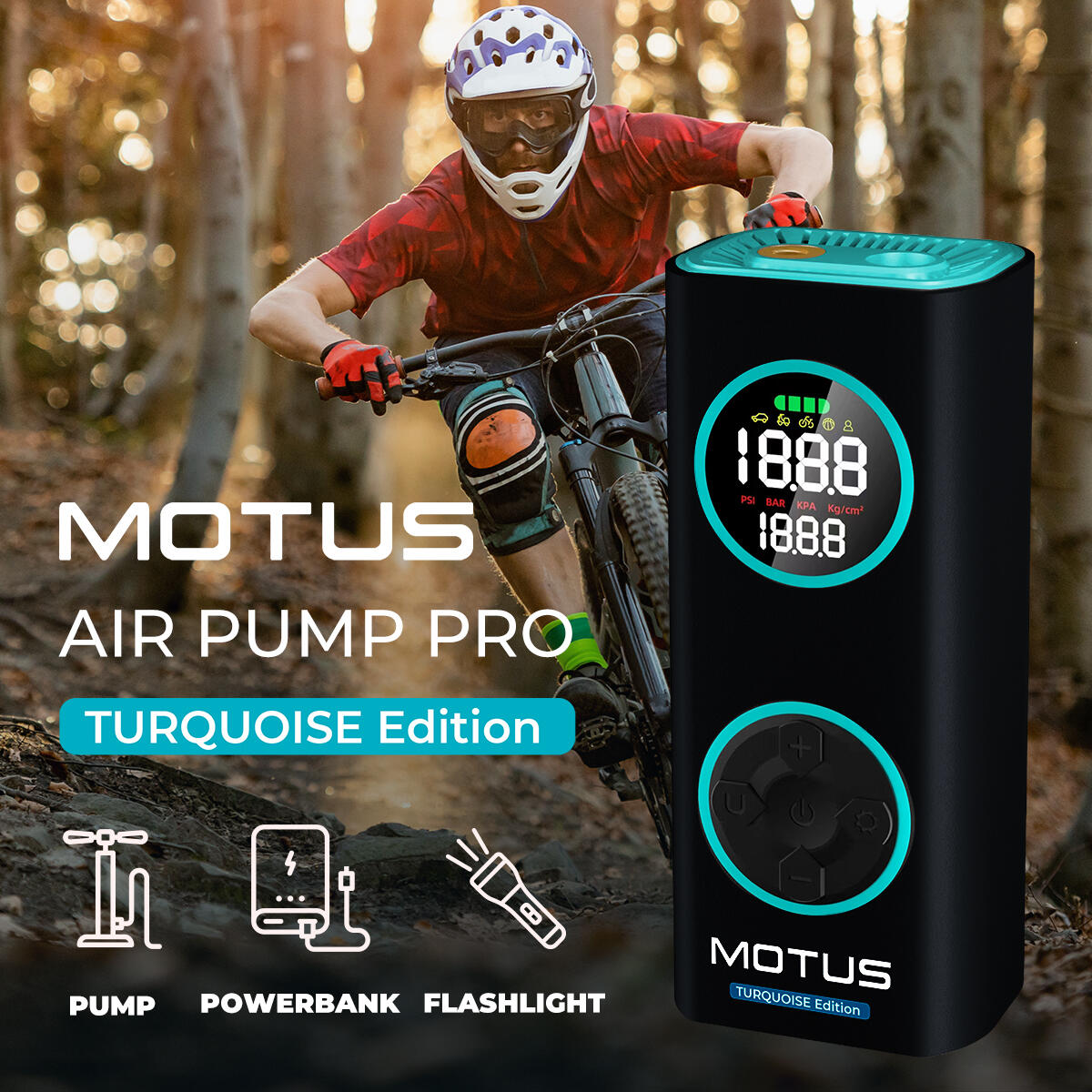Pompe électrique Motus AirPump Pro Turquoise Edition 96W 7500 mAh Manomètre 8/8