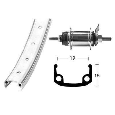 Bike-parts achterwiel 20x1.75 inch met terugtraprem shimano 1 versnelling...