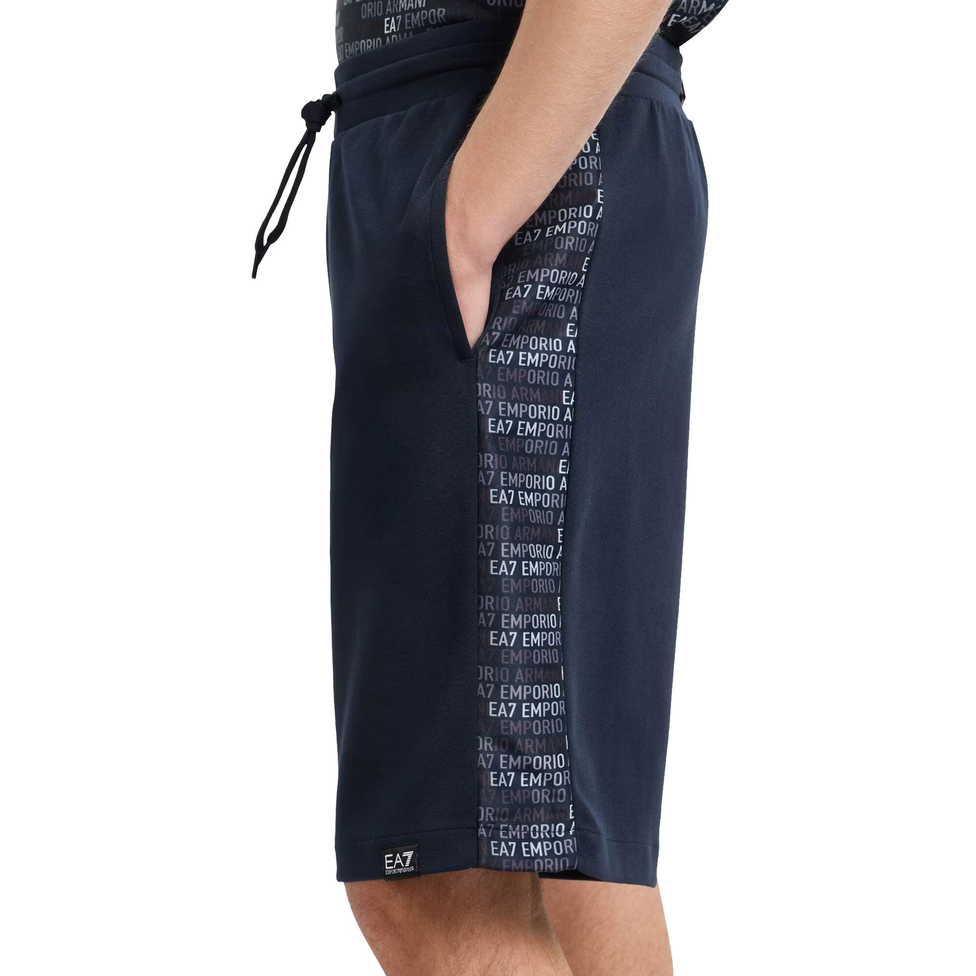 Logo Series Monogram Print Bermuda Shorts Armani Blue 2/4