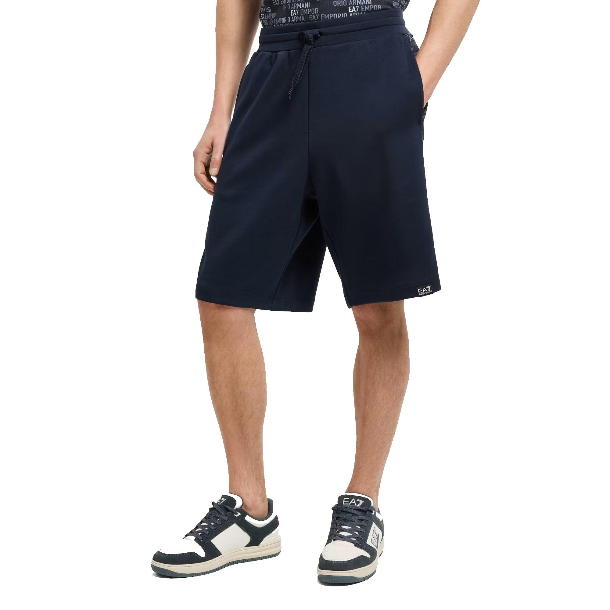 Logo Series Monogram Print Bermuda Shorts Armani Blue 3/4