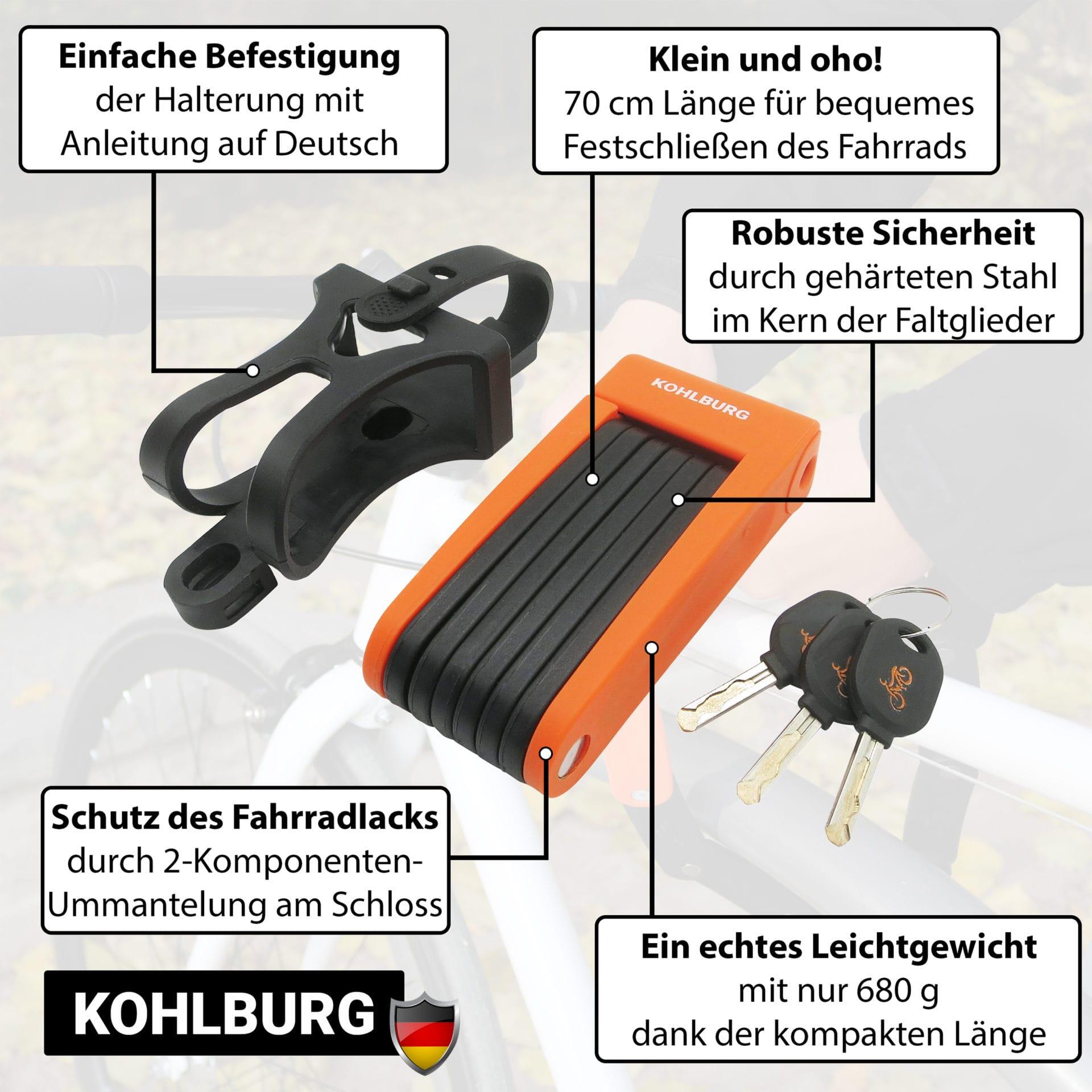 Fahrradschloss Faltschloss [klein & leicht] mit Halterung in Orange 5/7