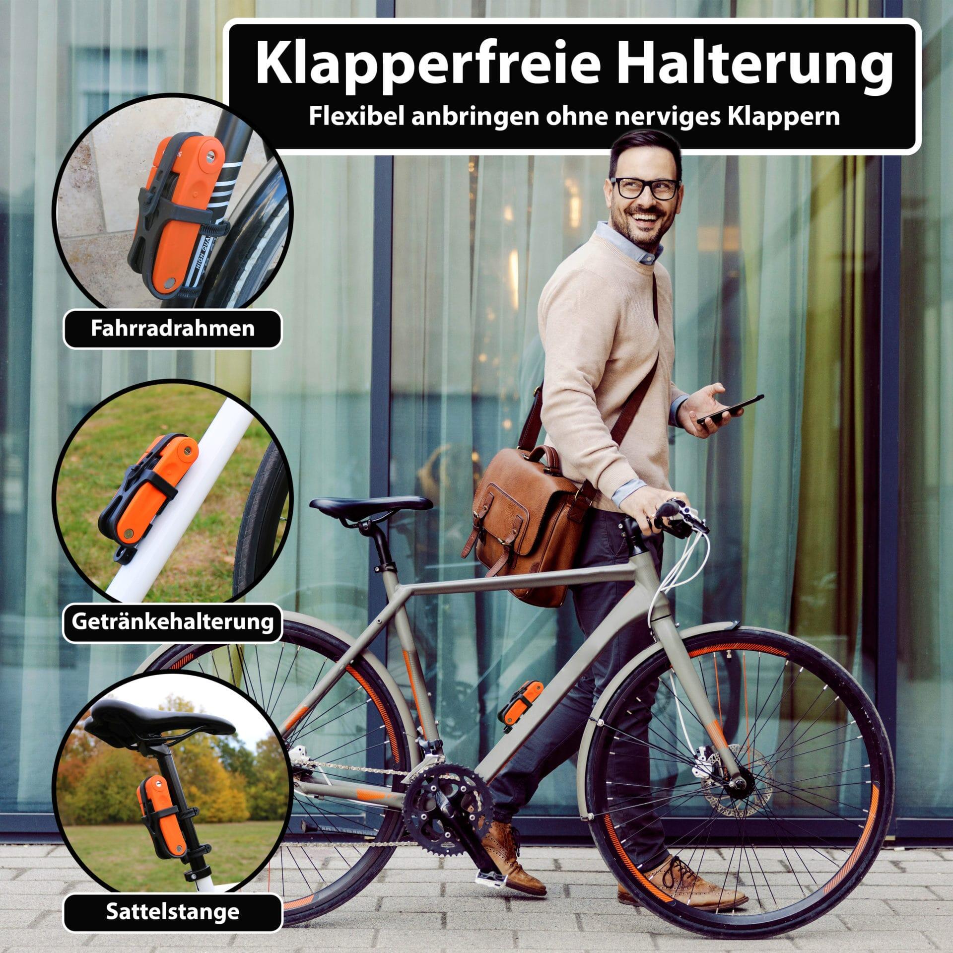 Fahrradschloss Faltschloss [klein & leicht] mit Halterung in Orange 4/7