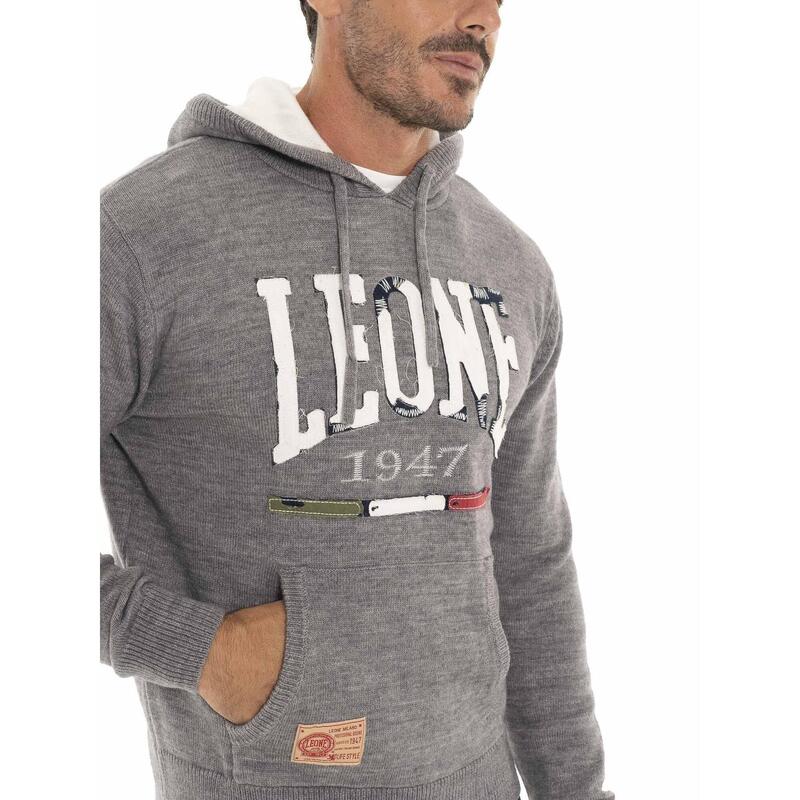 Pulover cu glugă pentru bărbați Leone 1947 Soft Basic cu etichetă mare cu logo