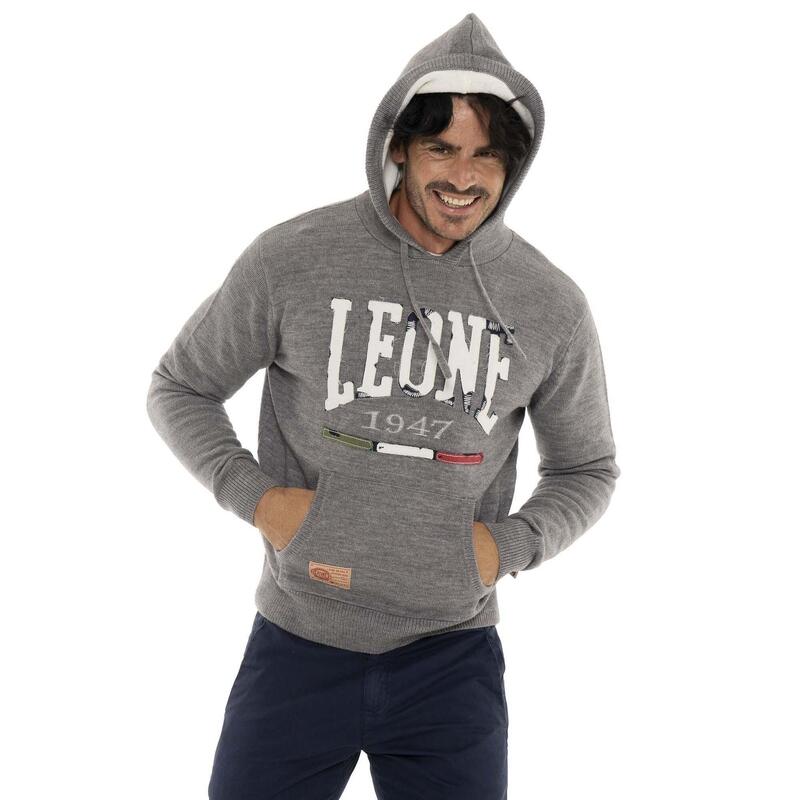 Pulover cu glugă pentru bărbați Leone 1947 Soft Basic cu etichetă mare cu logo