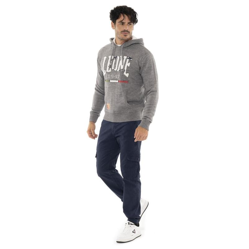 Pulover cu glugă pentru bărbați Leone 1947 Soft Basic cu etichetă mare cu logo