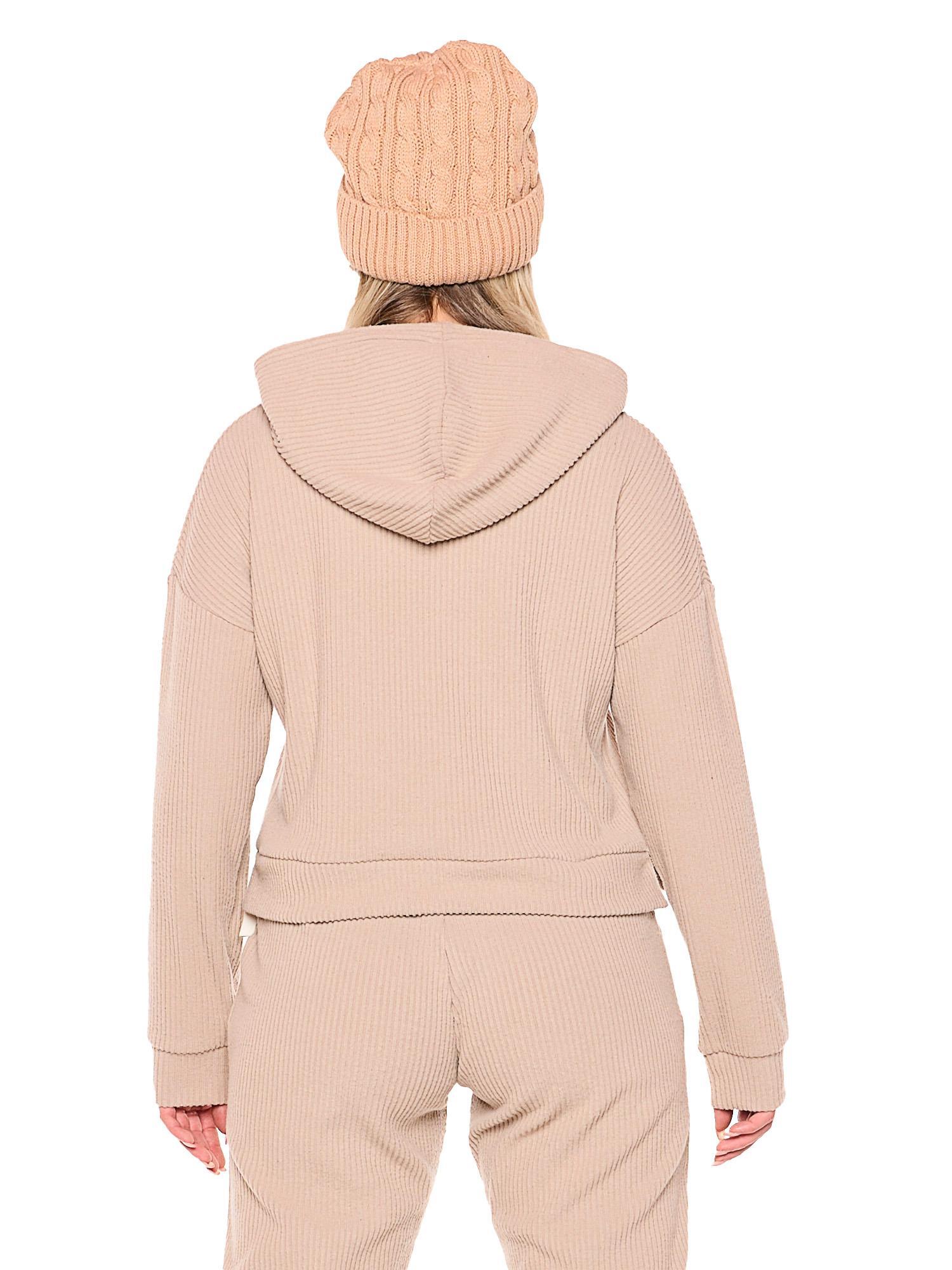 Sudadera corta con capucha de canalé para mujer, de invierno, corte relajado. 4/7