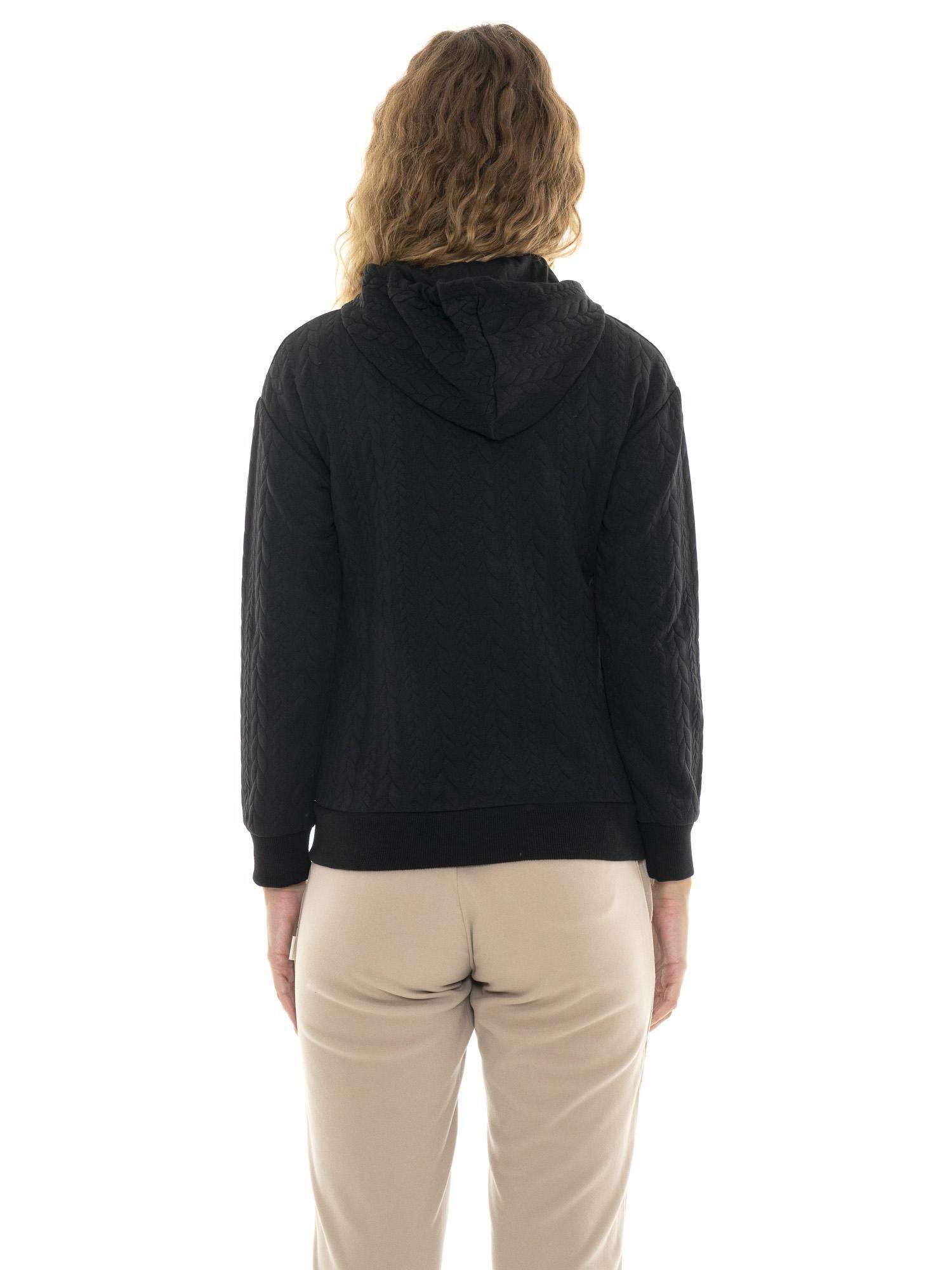 Moletom feminino de inverno "Relaxed" com zíper e capuz de tricô. 4/7