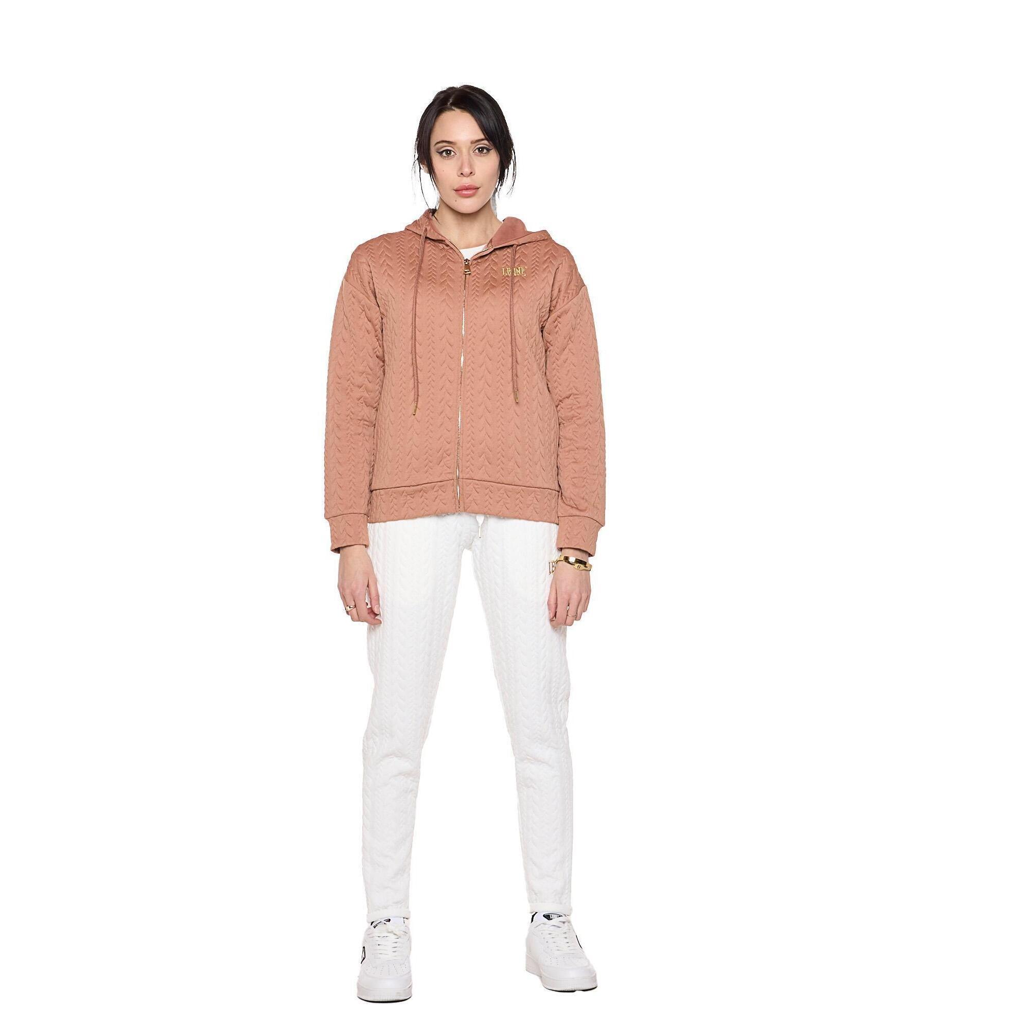 Moletom feminino de inverno com zíper e capuz trançado "Relaxed"