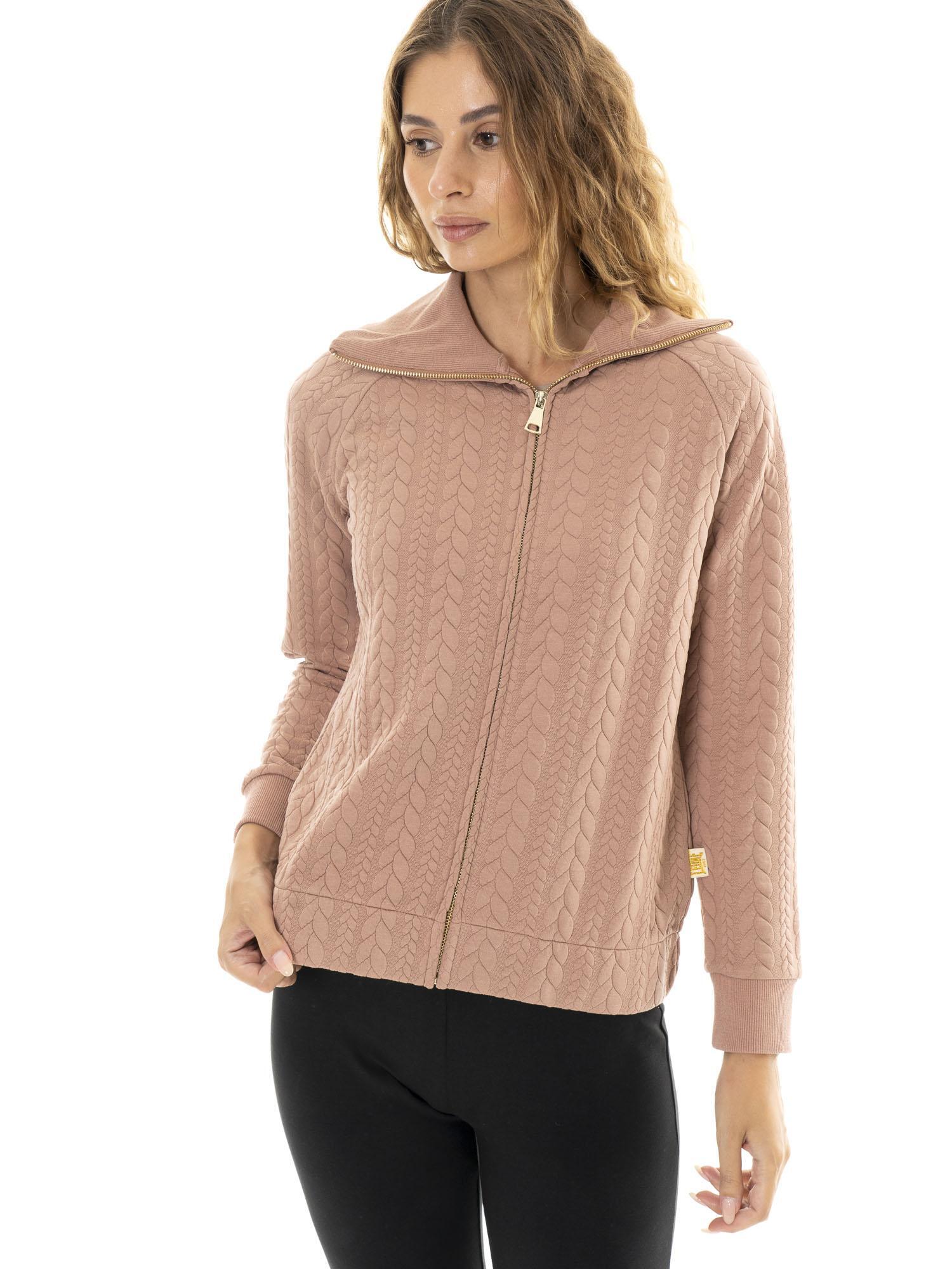 Blusas de moletom femininas de inverno com zíper e gola alta trançada "Relaxed" 5/7