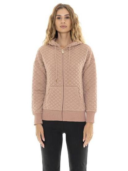 Felpa da donna invernale ccon cappuccio e zip trapuntata "Relaxed