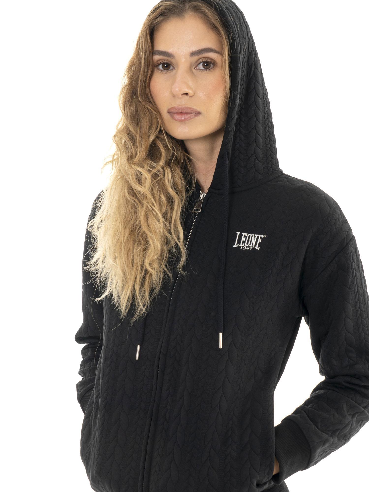 Moletom feminino de inverno "Relaxed" com zíper e capuz de tricô. 5/7