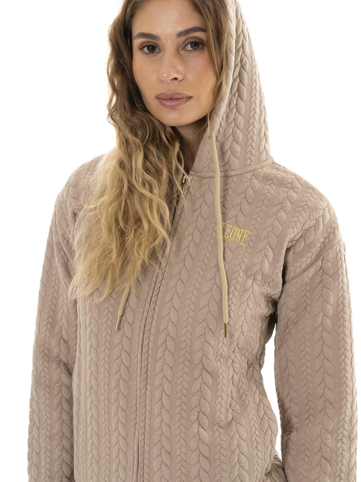 Moletom feminino de inverno "Relaxed" com zíper e capuz de tricô. 5/7