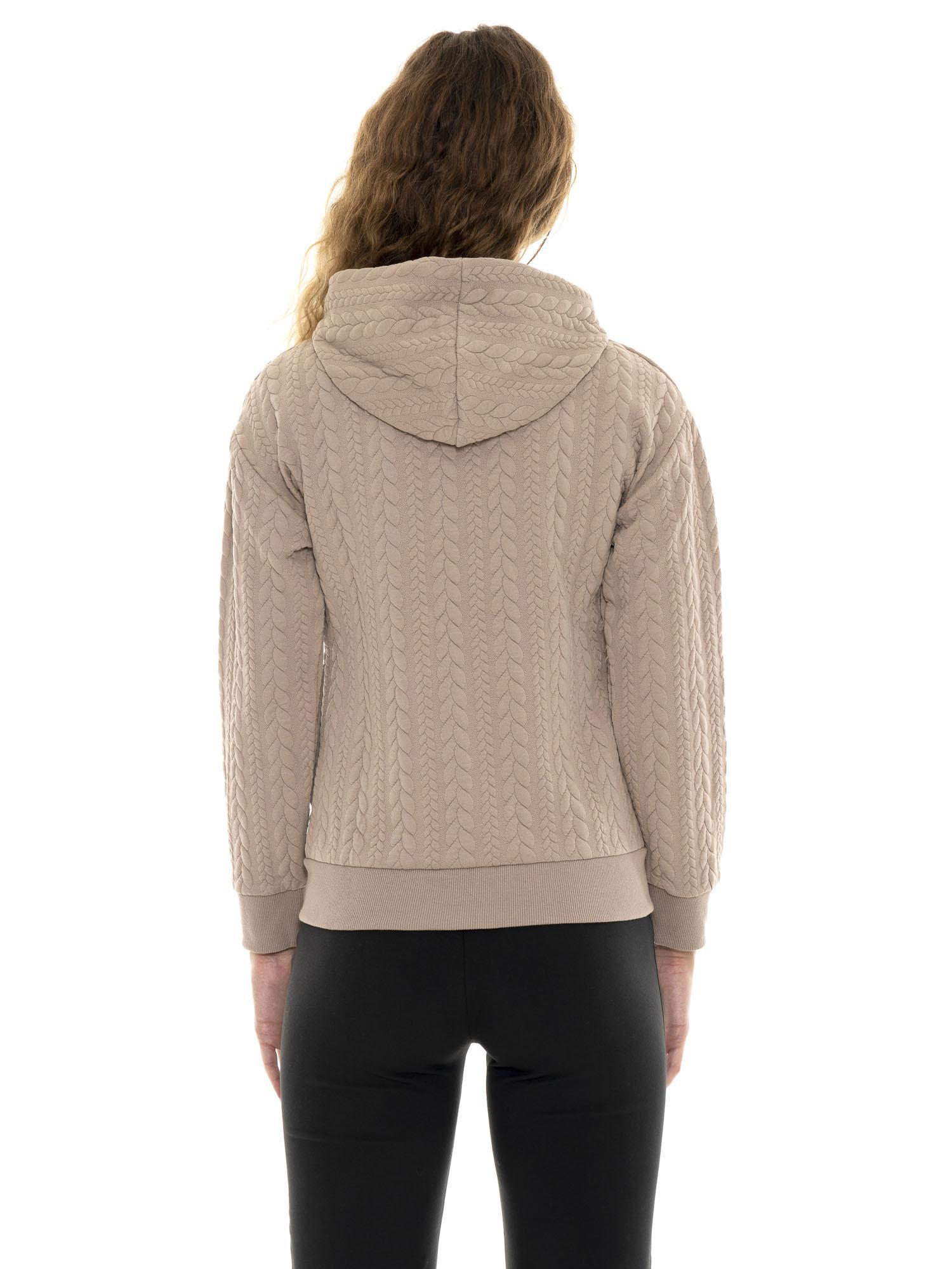Moletom feminino de inverno "Relaxed" com zíper e capuz de tricô. 4/7