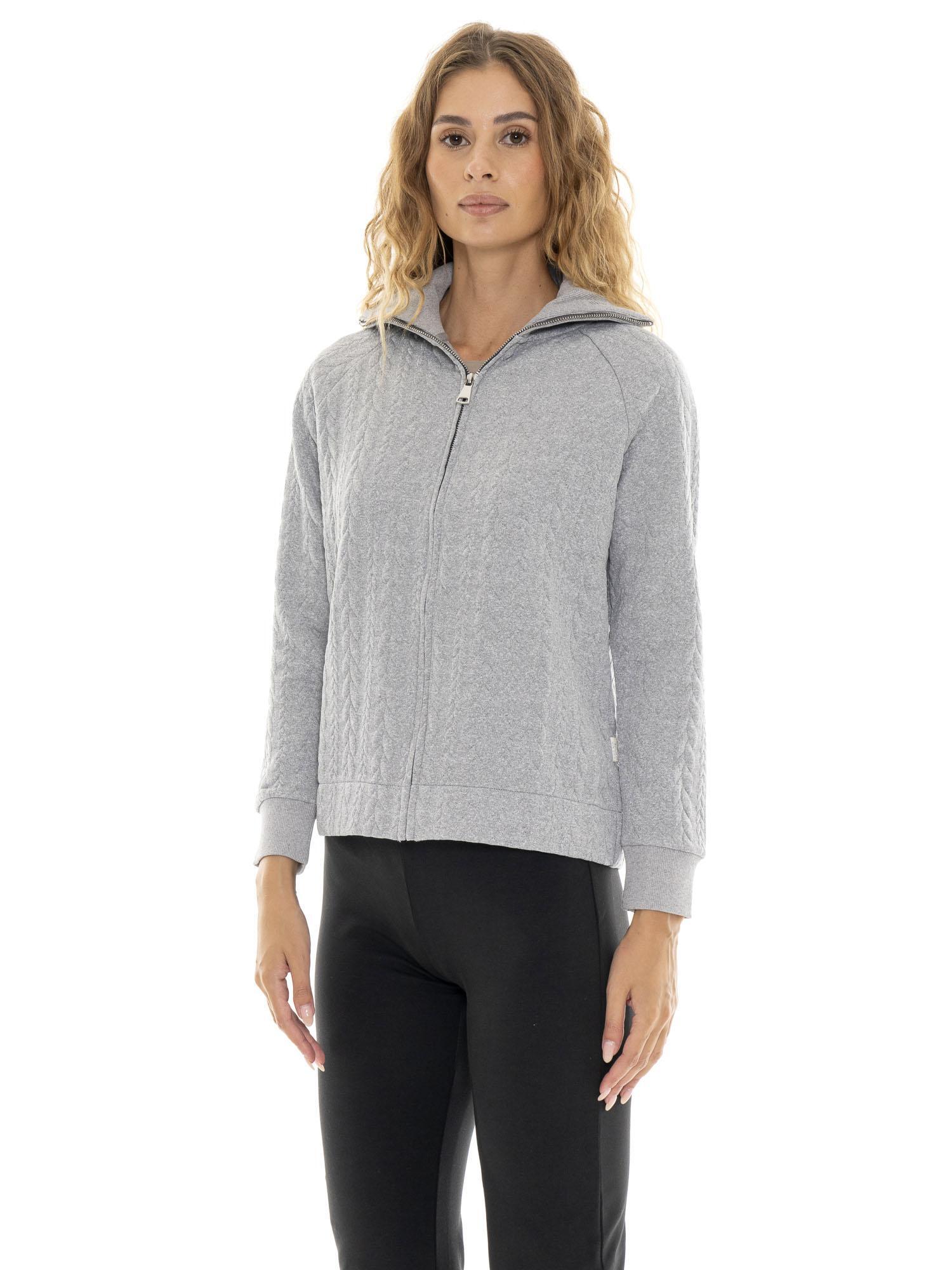 Blusas de moletom femininas de inverno com zíper e gola alta trançada "Relaxed" 2/7