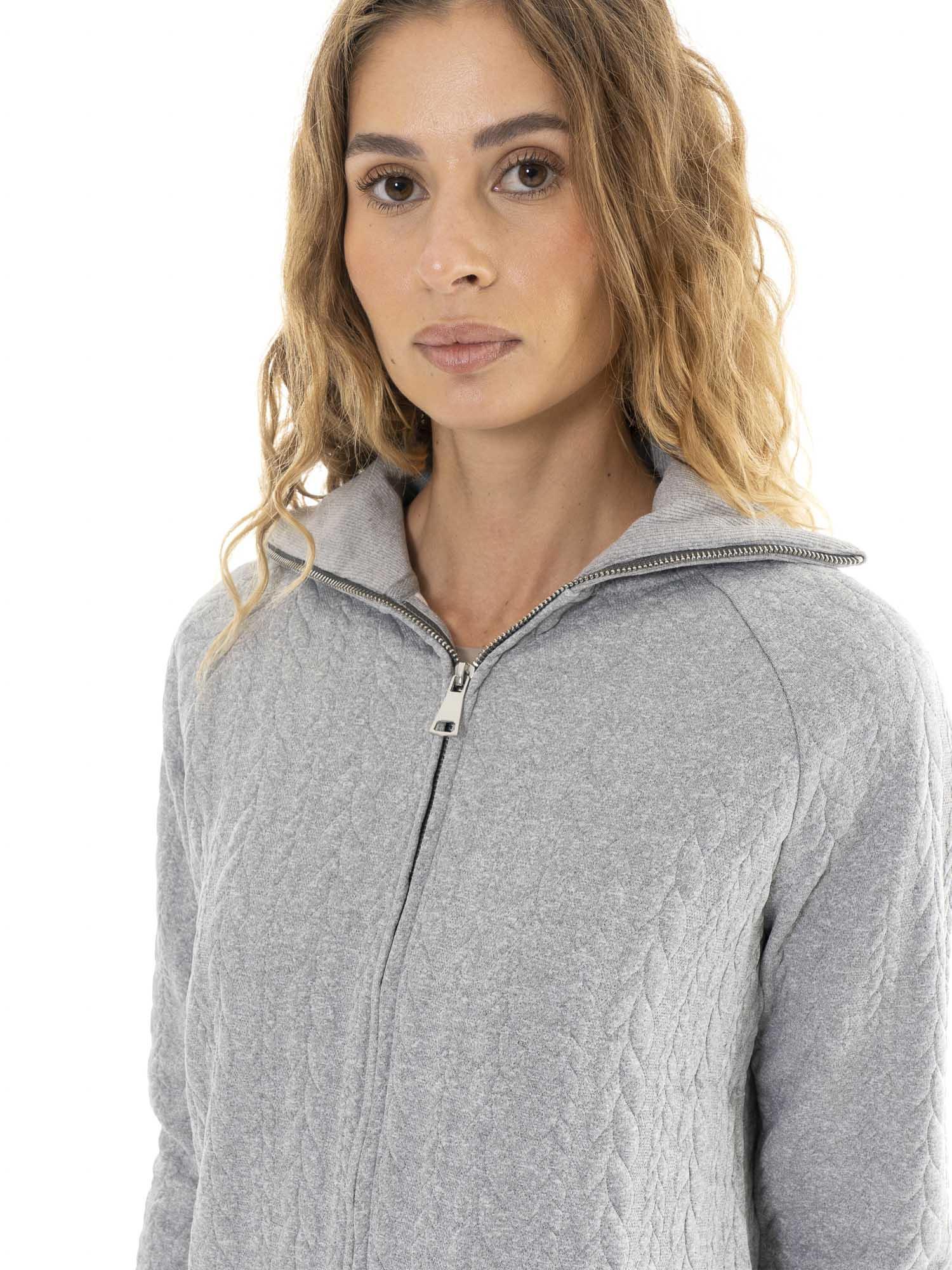 Blusas de moletom femininas de inverno com zíper e gola alta trançada "Relaxed" 3/7
