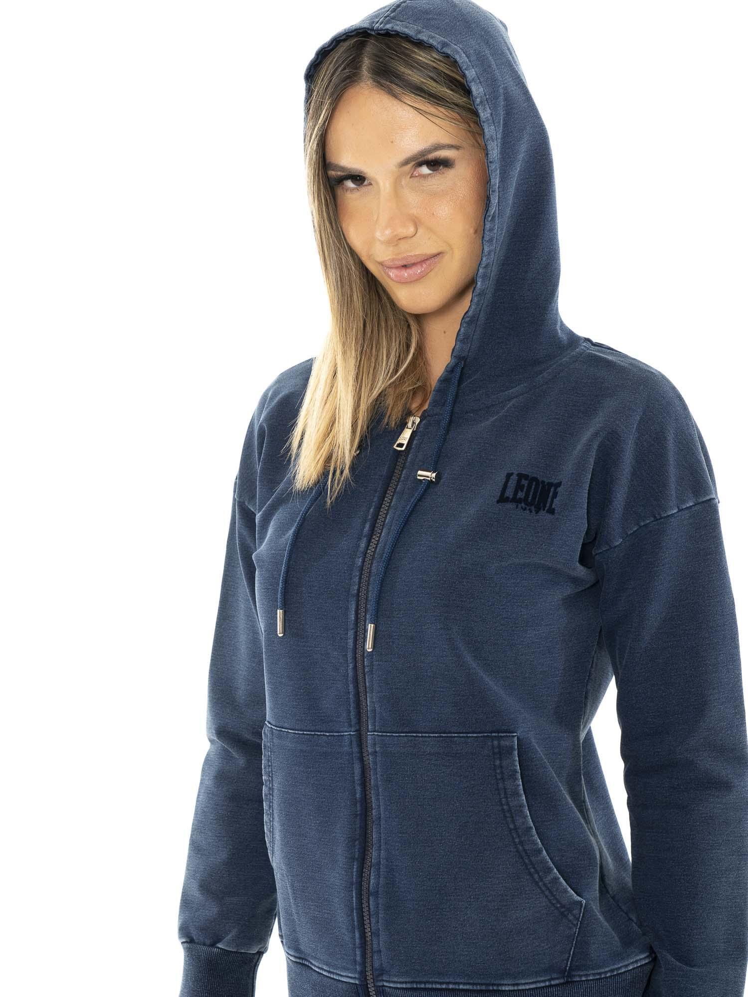 Dames hoodies van indigo denim met rits 5/6
