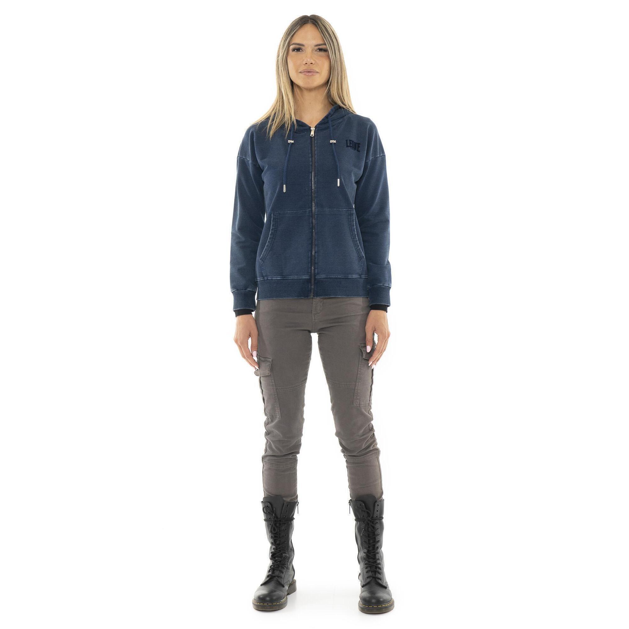 Leone 1947 Apparel - Sweat À Capuche Zippé En Jean "indigo" Femme - Sweat-shirt - Bleu|gris - Decathlon