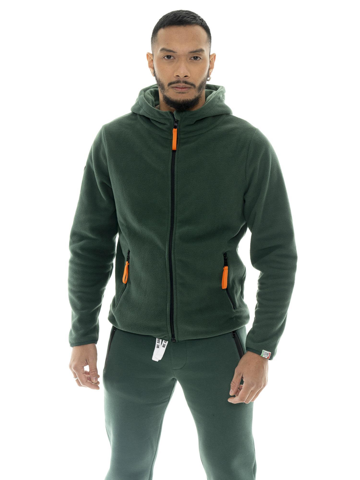 LEONE 1947 APPAREL Herensweater van microfleece met capuchon en ritssluiting "Basic"