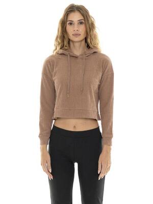 Geribd cropped wintersweatshirt voor dames met capuchon "relaxed