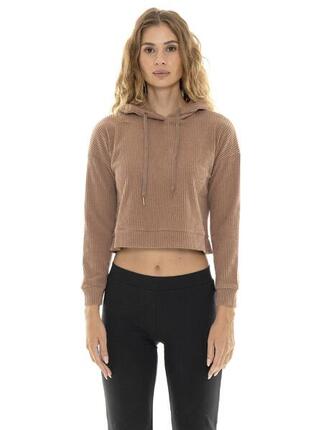 Sweat-shirt crop femme hiver côtelé à capuche "Relaxed