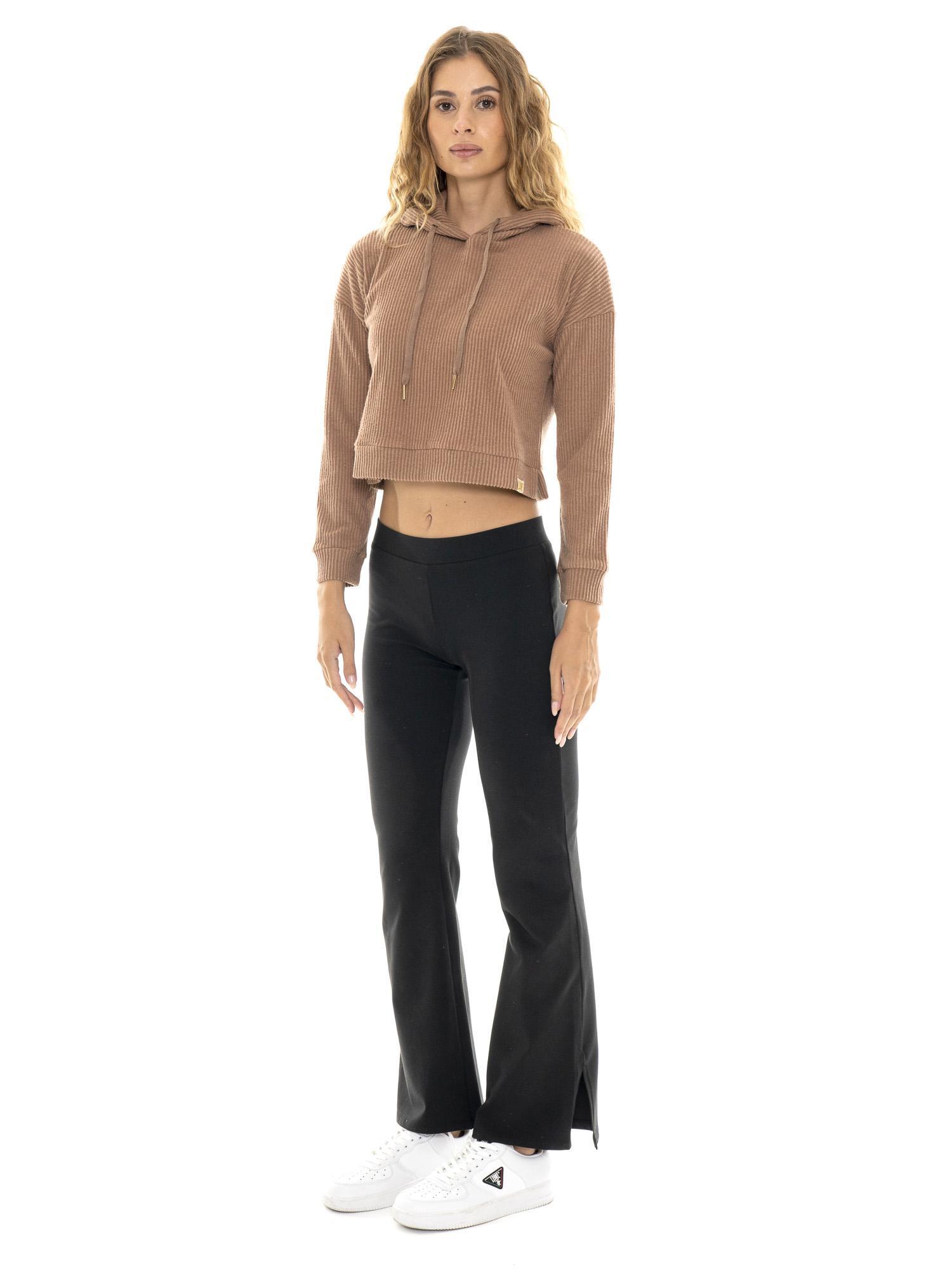 Sudadera corta con capucha de canalé para mujer, de invierno, corte relajado. 7/7
