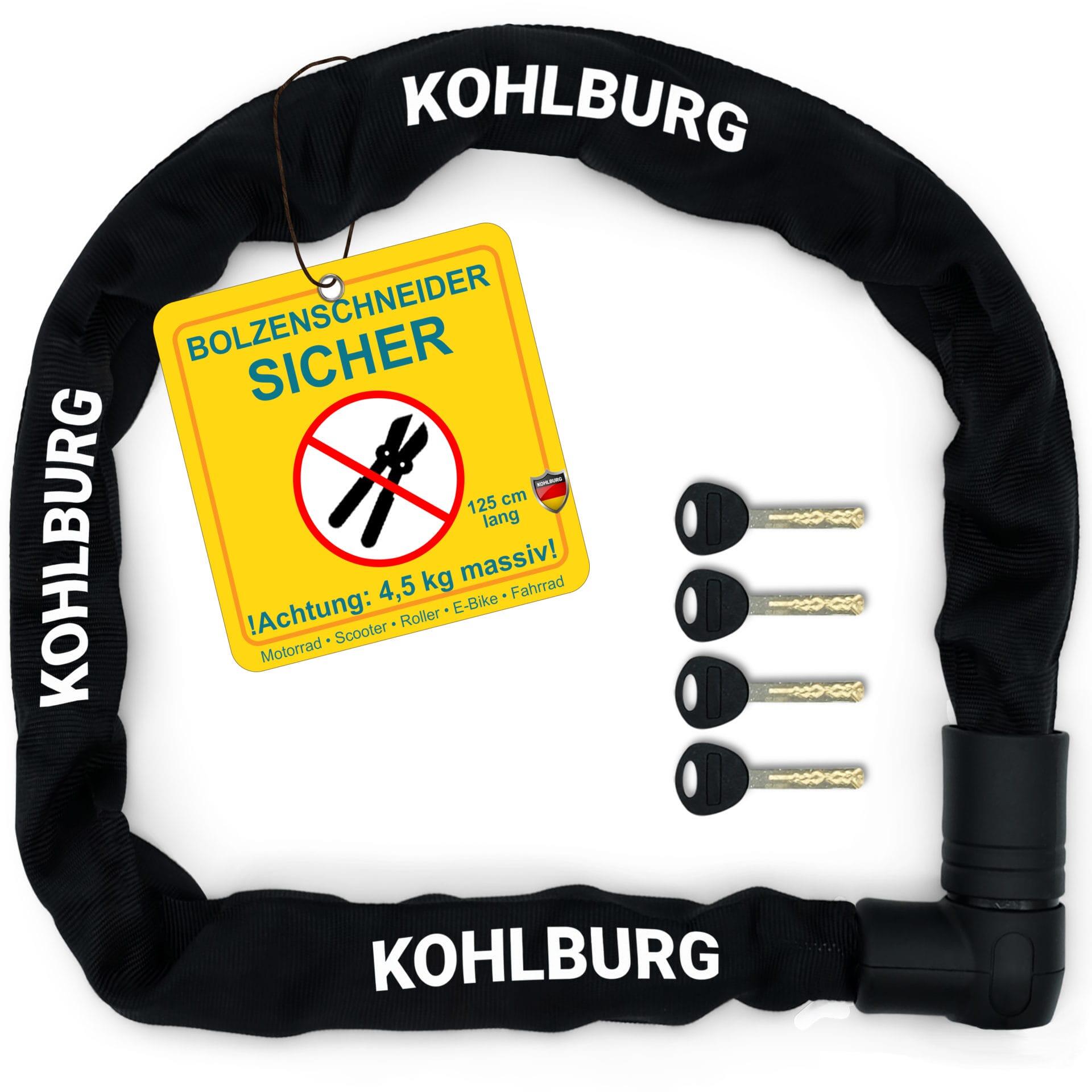 KOHLBURG Massives Kettenschloss 125cm lang [Bolzenschneider-sicher] mit höchstem Level 15
