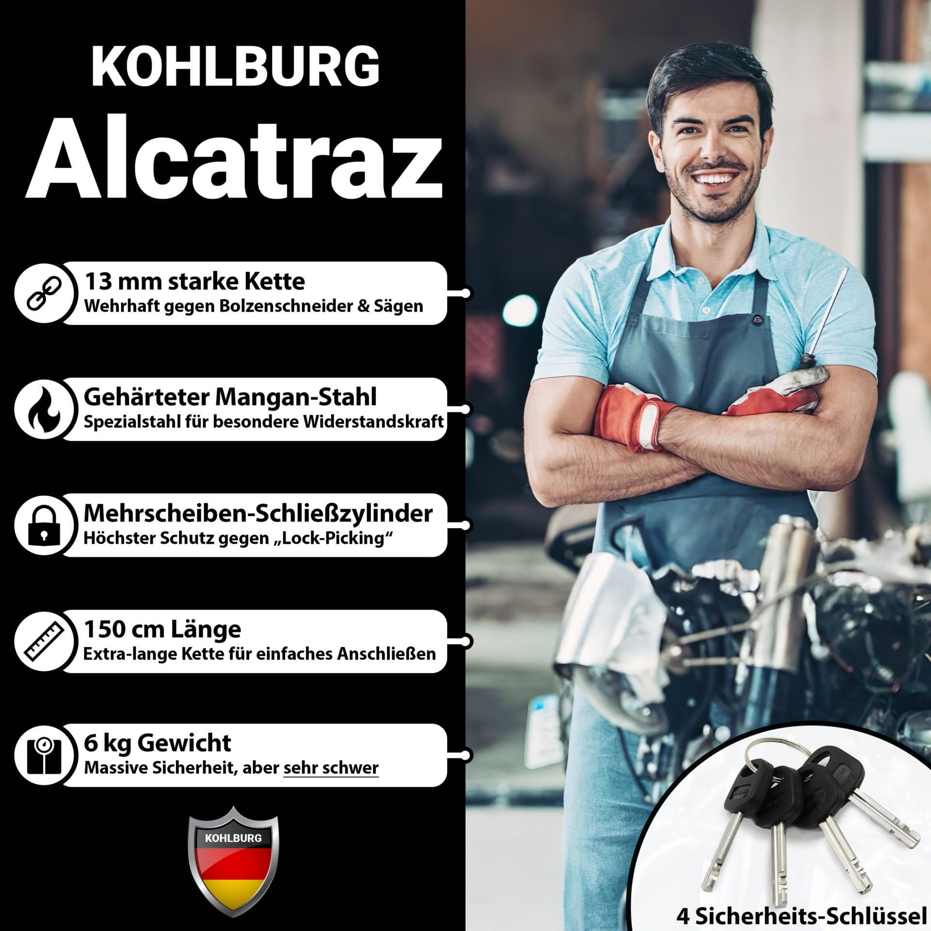 VdS zertifiziert Motorradschloss • 13mm Spezialstahl Kettenschloss • 6kg • 150cm 4/7