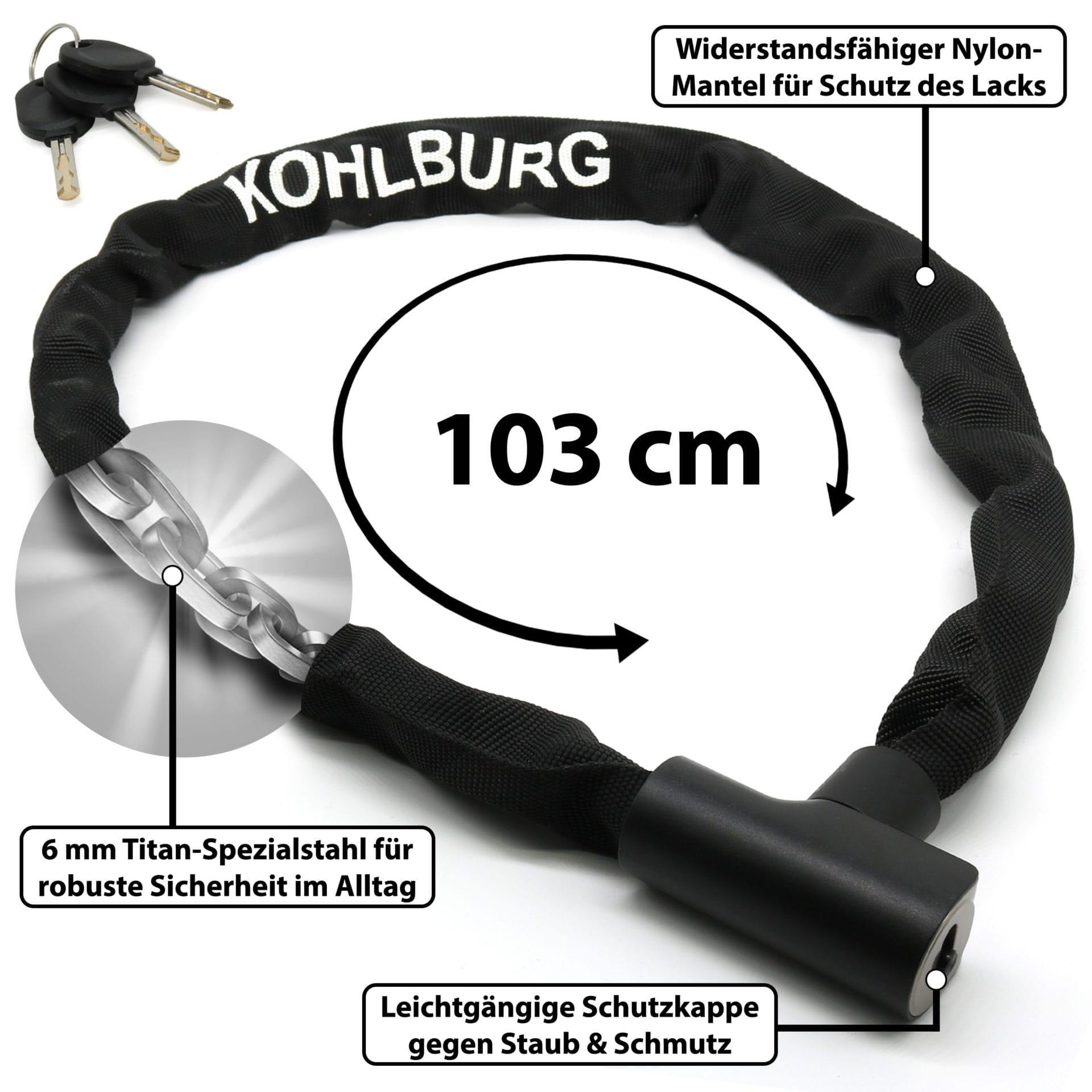 Fahrrad Kettenschloss [103cm lang, 6mm starke Titan-Stahl Kette, zuklickbar] 6/7