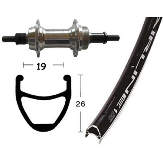 Bike-Parts Roue arrière 26 x 1,75 pouces moyeu alu argent axe fixe 36 trous R...
