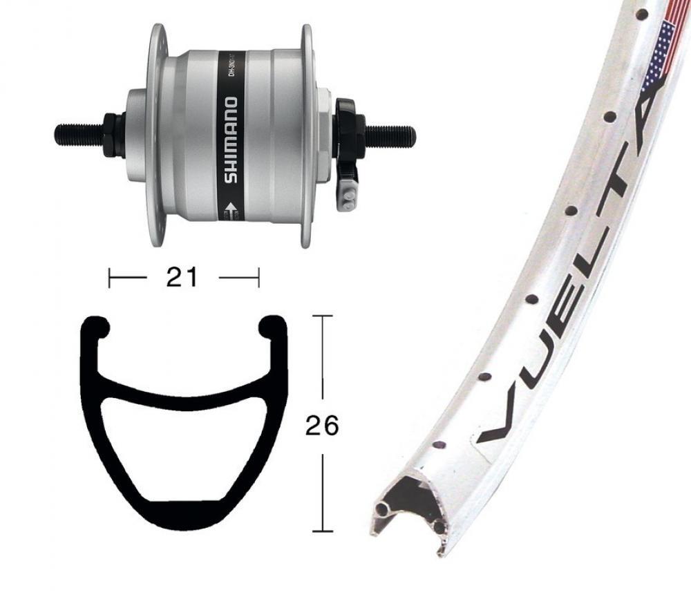 Roue avant avec rayons Exal Moy.Dyn. Dh3N31, Nt 36T. Airline 1 2/2
