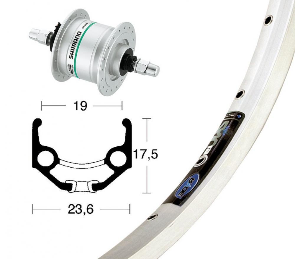 Bike-Parts roue avant 28x1.75 dynamo de moyeu DH-C3003 argenté axe plein 36... 2/3