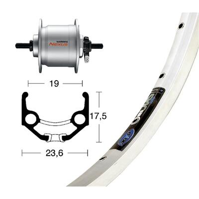 Bike-parts voorwiel 28x1.75 naafdynamo dh-c3003 zilver vaste as 36...
