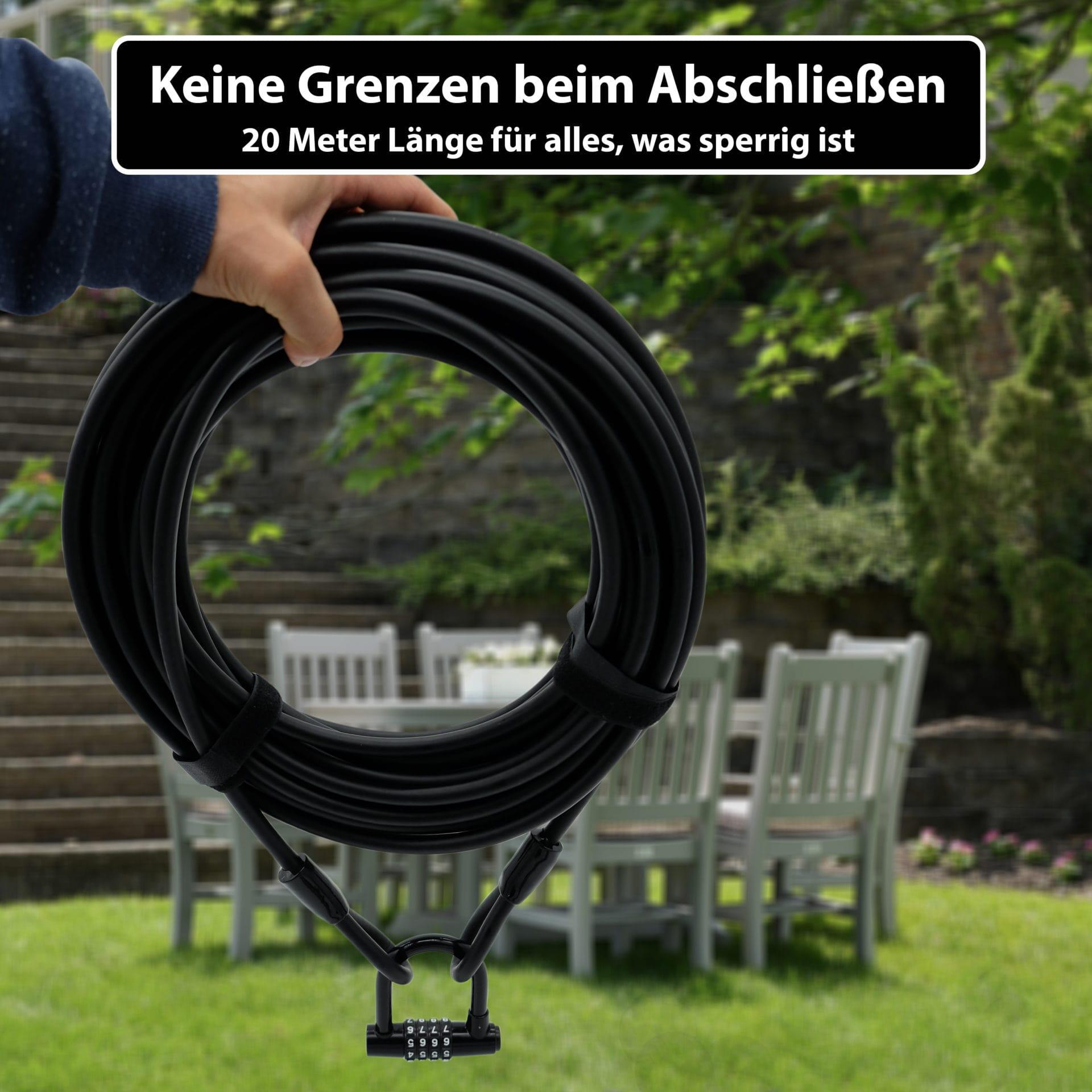 Kabelschloss 20 Meter lang mit Zahlenkombination • 20m Zahlenschloss 6/7