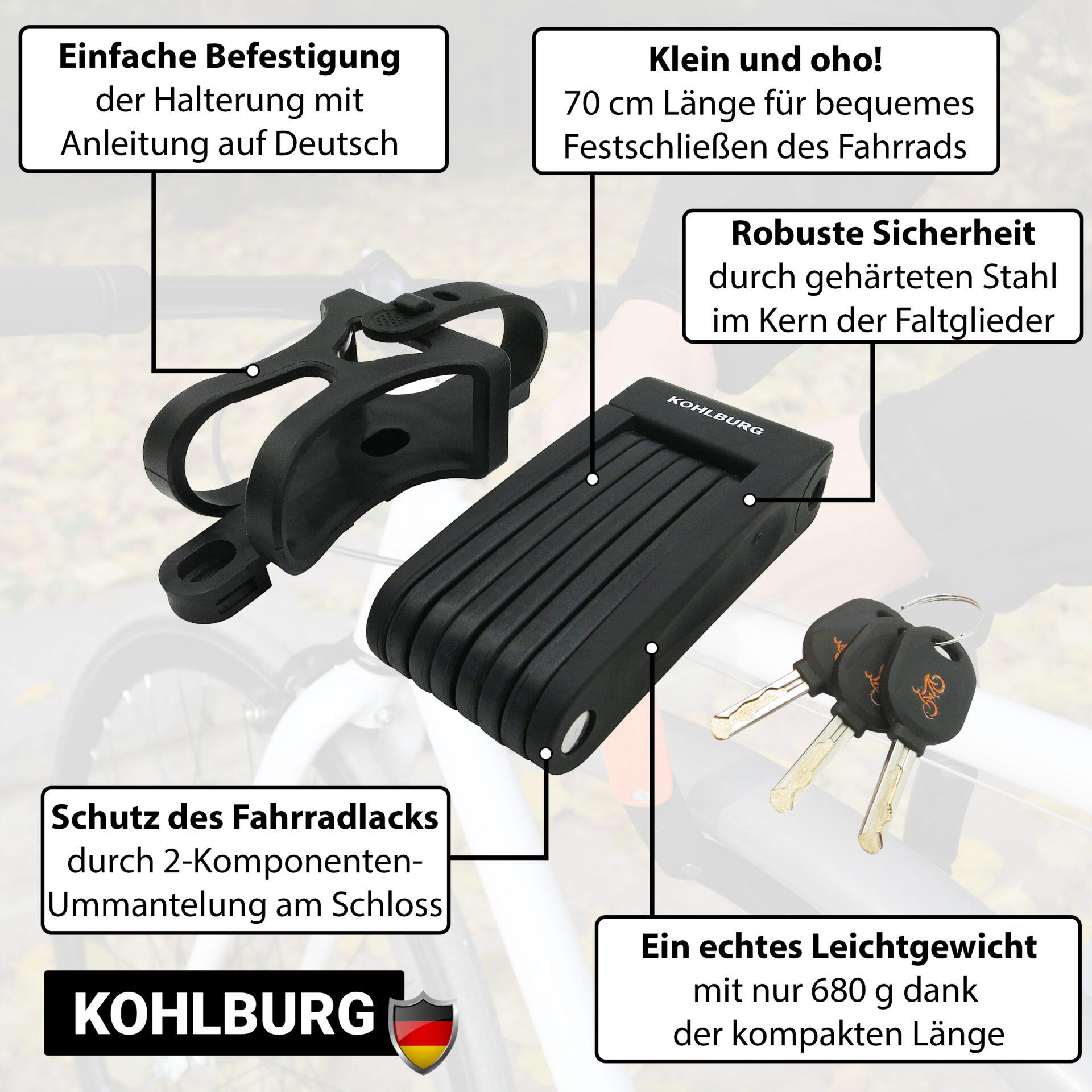 Fahrradschloss Faltschloss [klein & leicht] mit Halterung 5/7