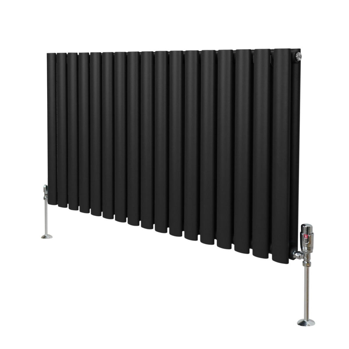 MONSTER Oval Column Radiator & Valves - 600mm x 1020mm – Black